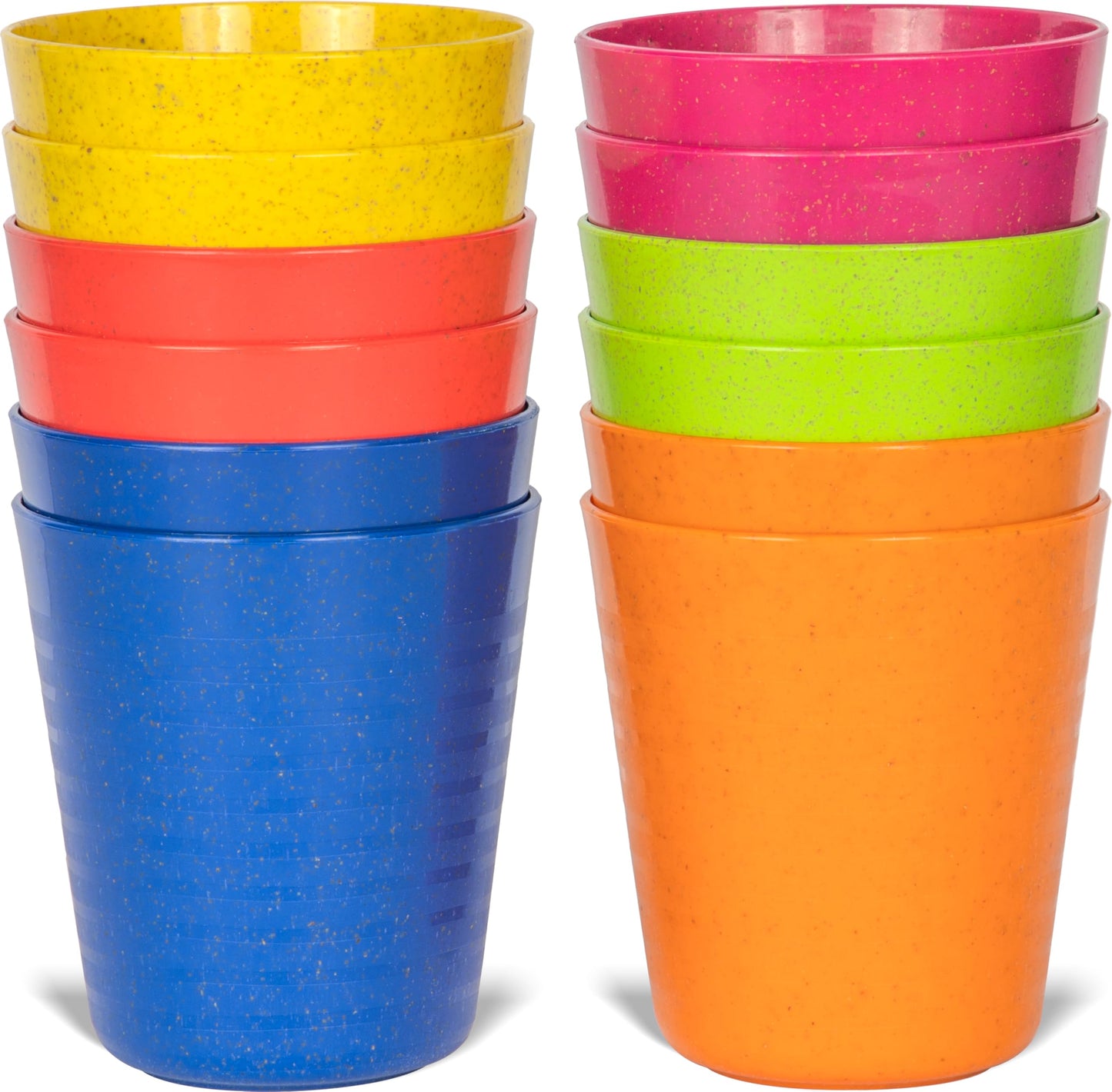 PLASKIDY Kids Cups Set of 12 Wheat Straw Toddlers Cups 8 Ounce BPA Free Children Drinking Cup Tumblers - Reusable Dishwasher Safe
