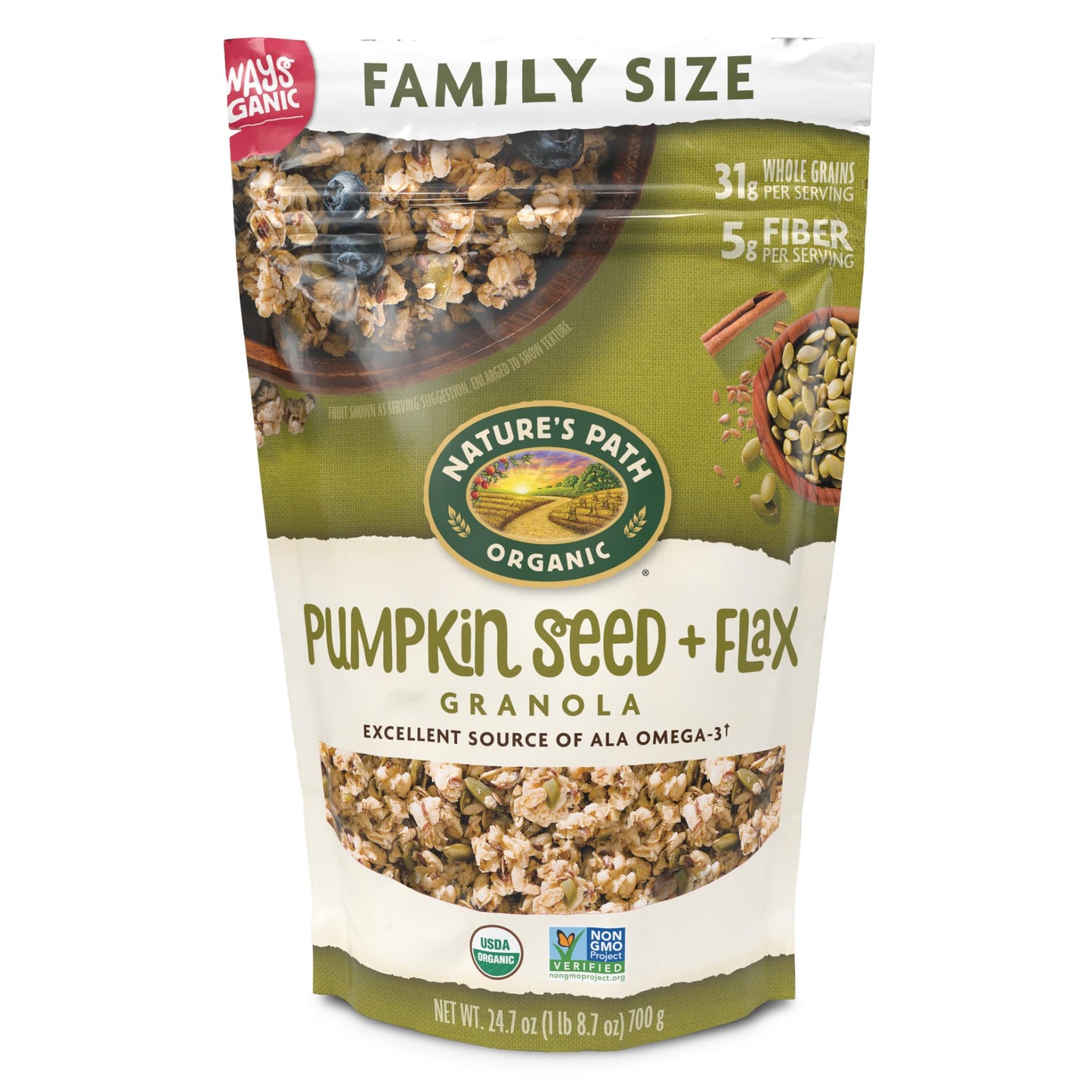 Natures Path Organic Pumpkin Seed + Flax Granola, 24.7 Ounce, Non GMO