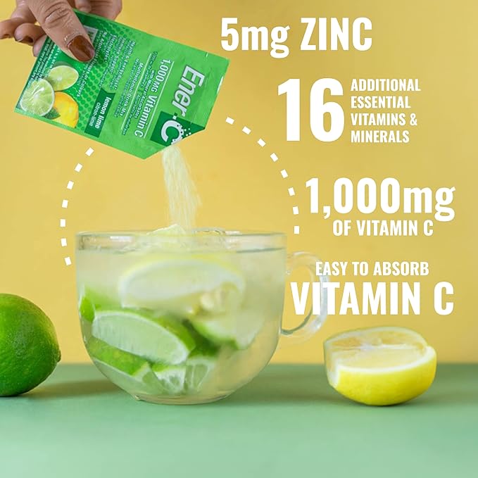 Ener-C Multivitamin Drink Mix - Vitamin Packets for Water, Electrolytes Powder Packets, Vitamin Drink Mix, Hydration Liquid Mix, Immune Booster for Adults, Healthy Energy - Lemon Lime, 60 Count