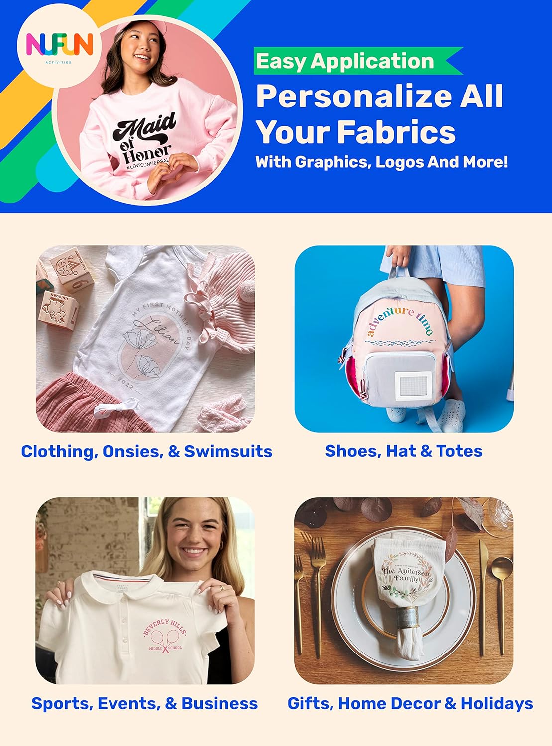 NuFun Activities Printable Iron-on Heat Transfer Paper for T Shirts, Light Fabrics, 6 Sheets 8.5 x 11 inch, Long Lasting, Durable, Professional Quality, Easy DIY, Non-Toxic, Made in The USA