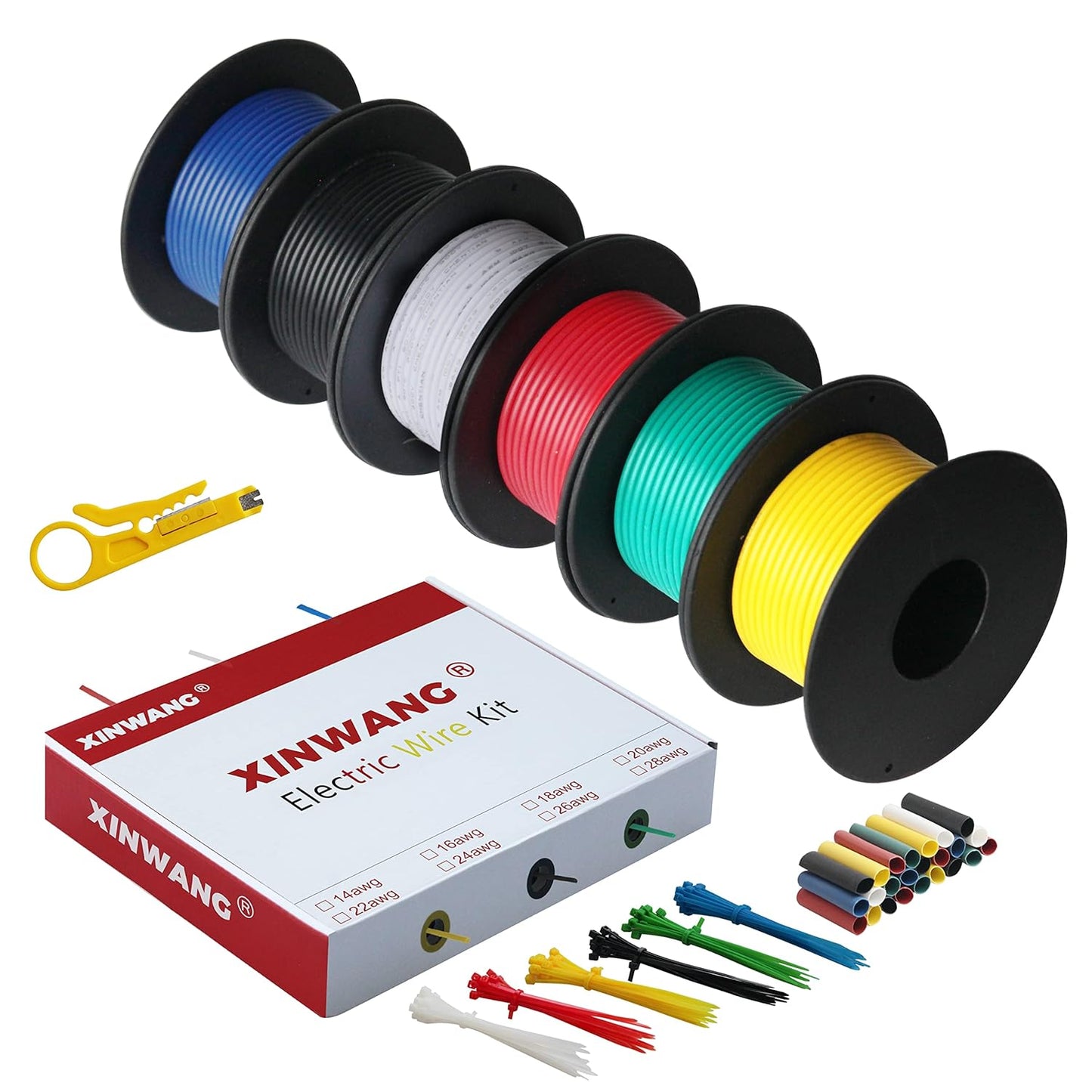 18 Gauge Electrical Wire,18 awg Silicone Wire-XINWANG 18 Gauge Stranded Tinned Copper Wire with Silicone Insulation(OD: 2.3 mm) 6 Colors,16.5ft Each, Hook Up Wire Kit