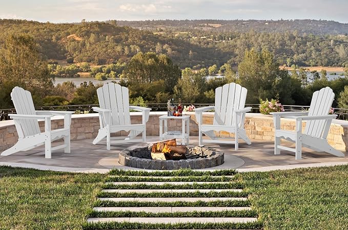 KINGYES HDPE Adirondack Chair Set of 2, Classic All-Weather Outdoor Patio Adirondack Chair, White