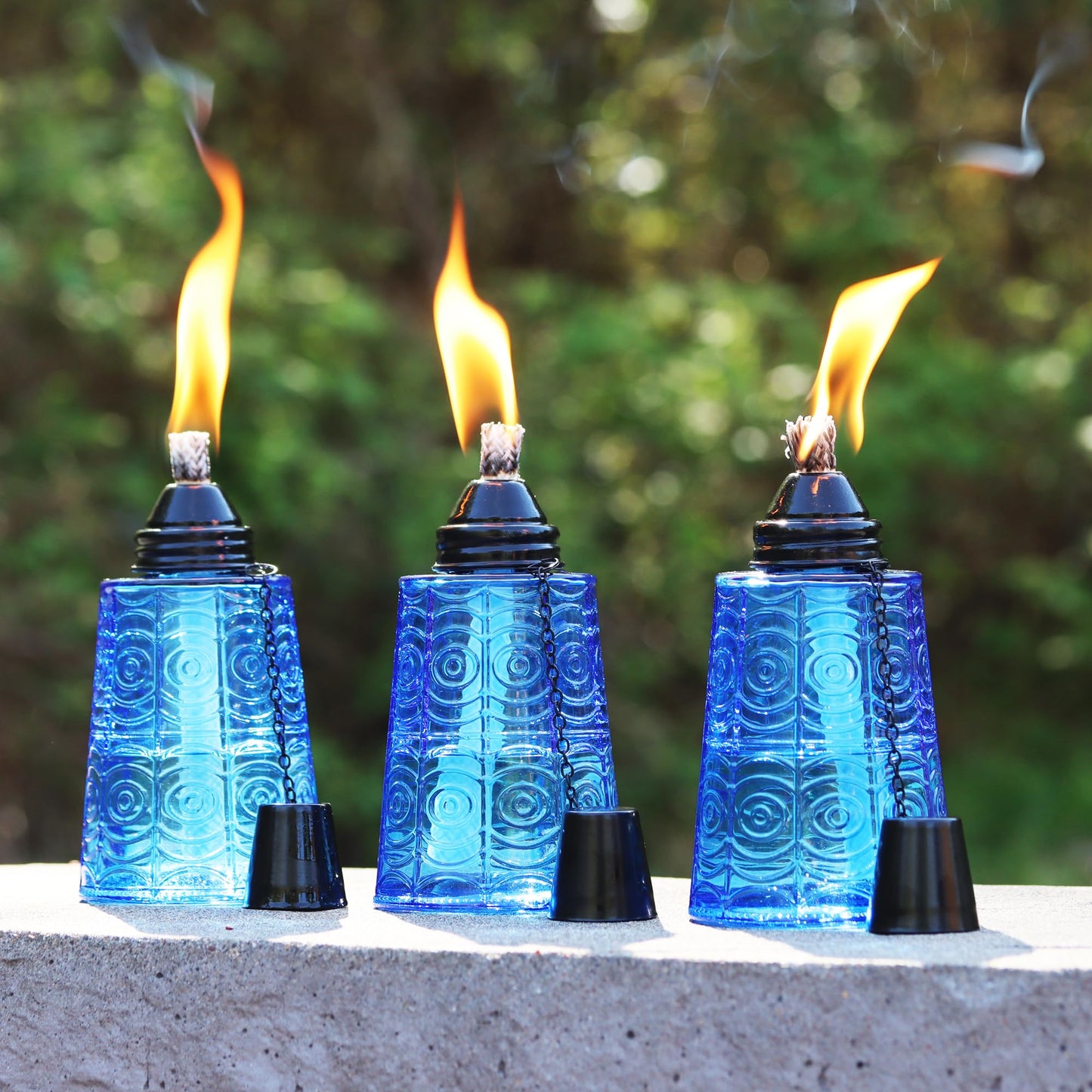 Seraphic Citronella Table Top Torches, Set of 3, 16oz Decorative Glass Candles, Cobalt Blue for Outdoor Patio and Garden