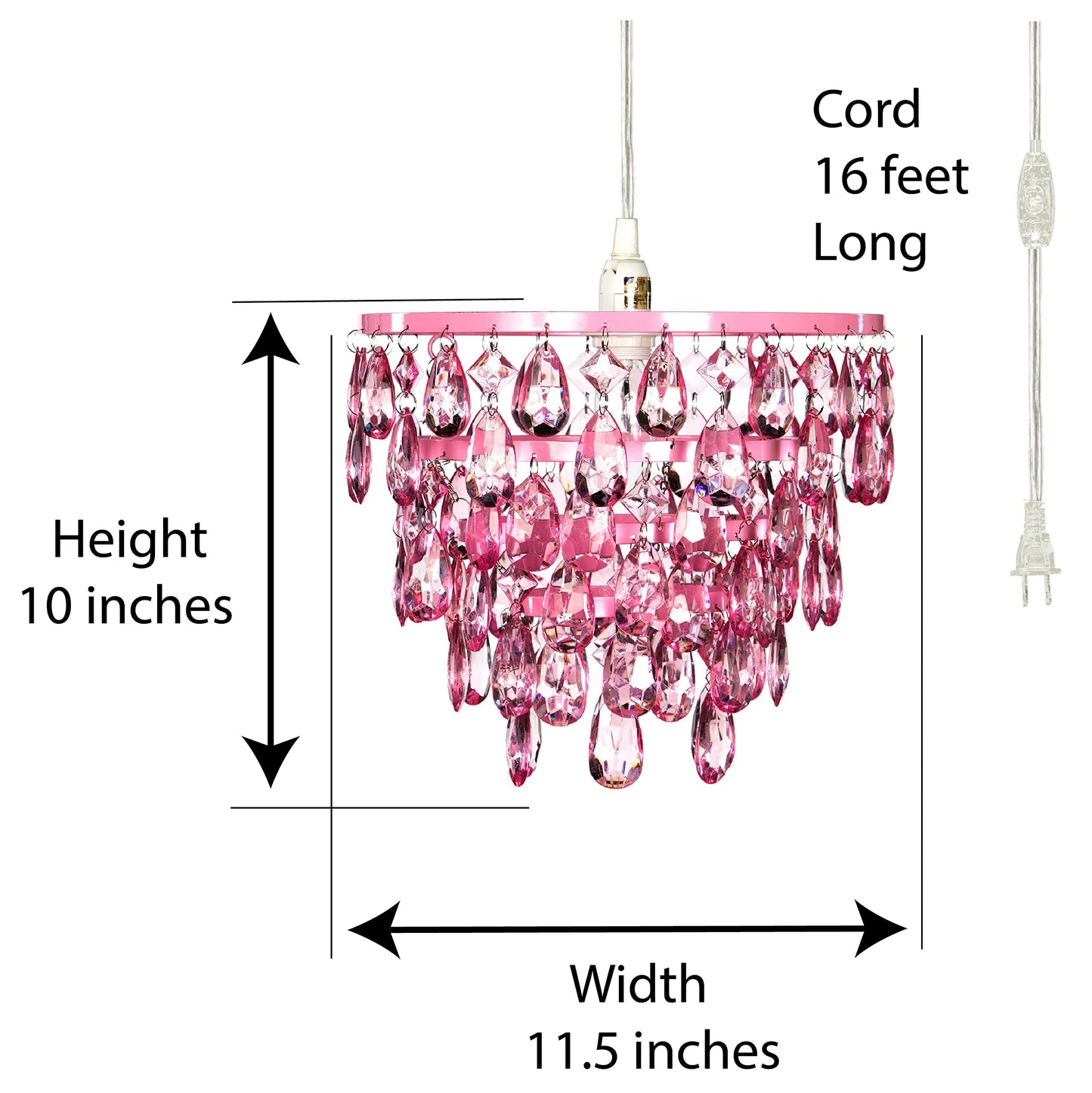 Gypsy Color Pink Hanging Swag Dome Chandelier, 1 Light Plug-In, Acrylic Crystals, H10”Xw11.5”, Model Gydmpk