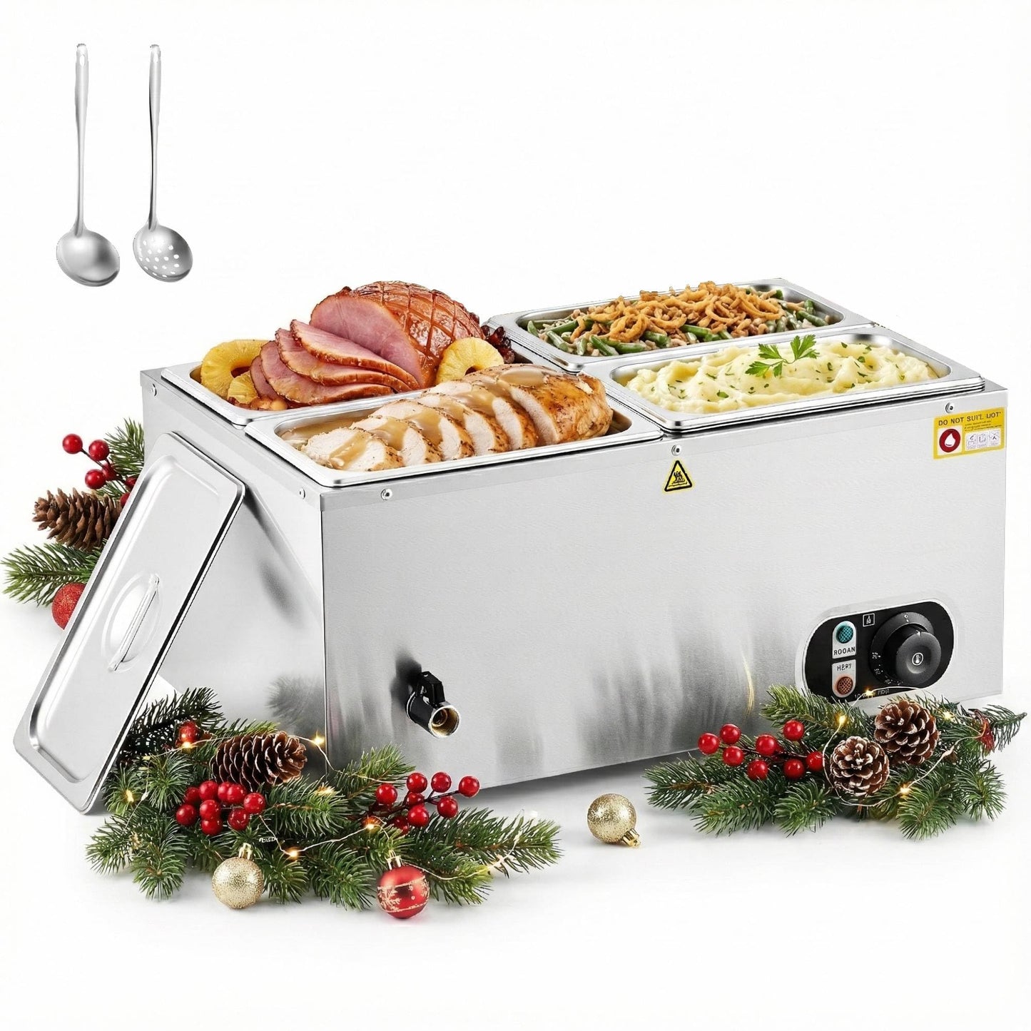 WILPREP Commercial Food Warmer with Four 1/4 Pans, 1500W Countertop Electric Steam Table, 86-185°F Adjustable Temp Control & Over-Temp Protection, Stainless Steel Buffet Bain Marie