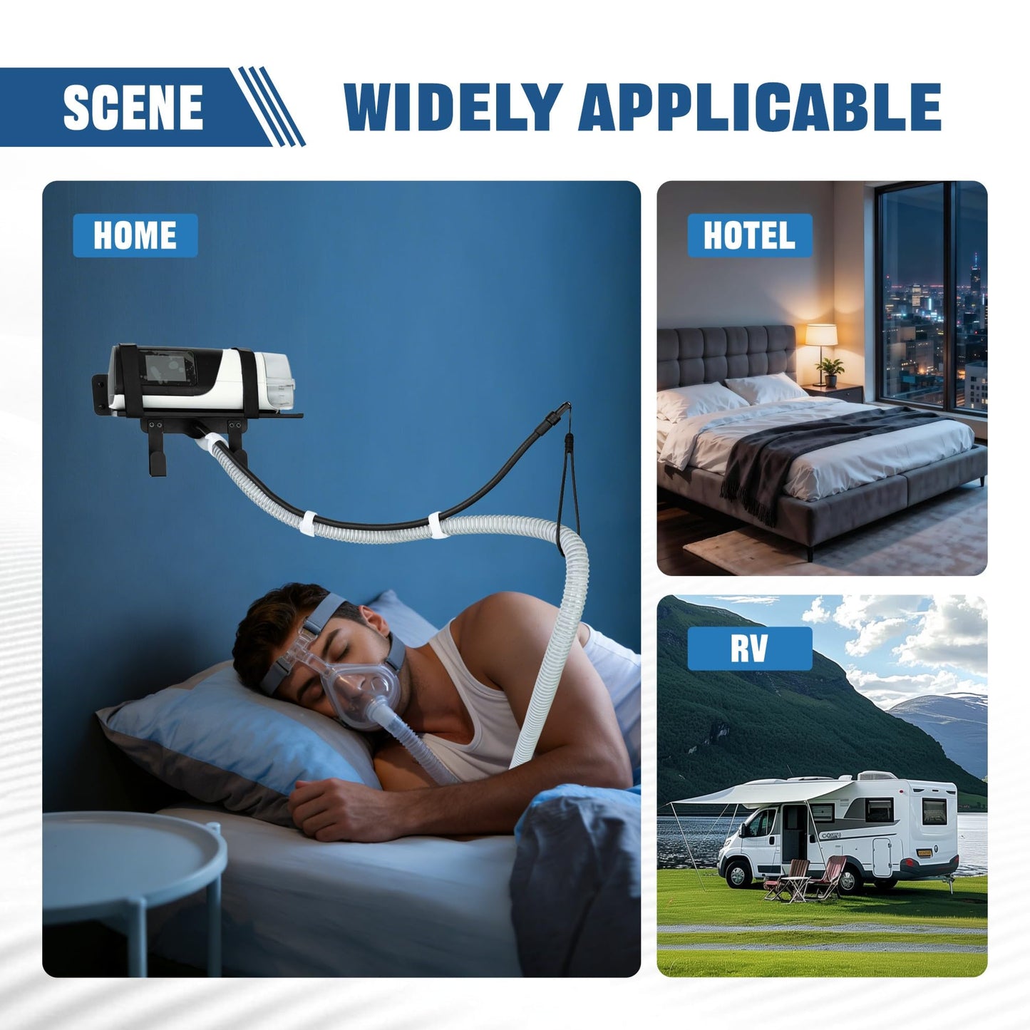 CHZHWFDC CPAP stand -CPAP Wall Mount Shelf for ResMed AirSense 10/11, Adjustable Angle with CPAP Hose Holder & CPAP Accessories Mask Organizer Space-Saving & Durable