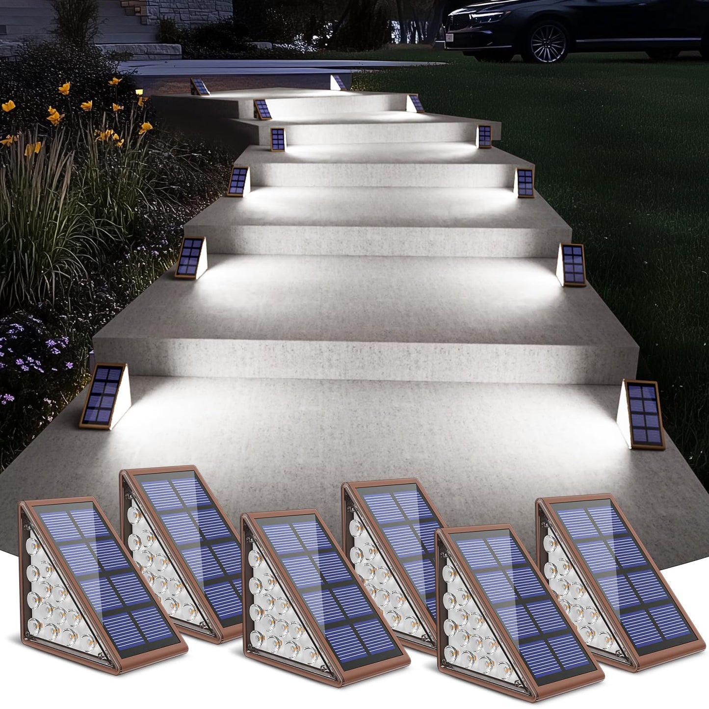 NIORSUN Solar Step Lights, Waterproof IP67, Auto On/Off, Cool White Light, 6 Pack, Model ABE110-B, for Outdoor Use