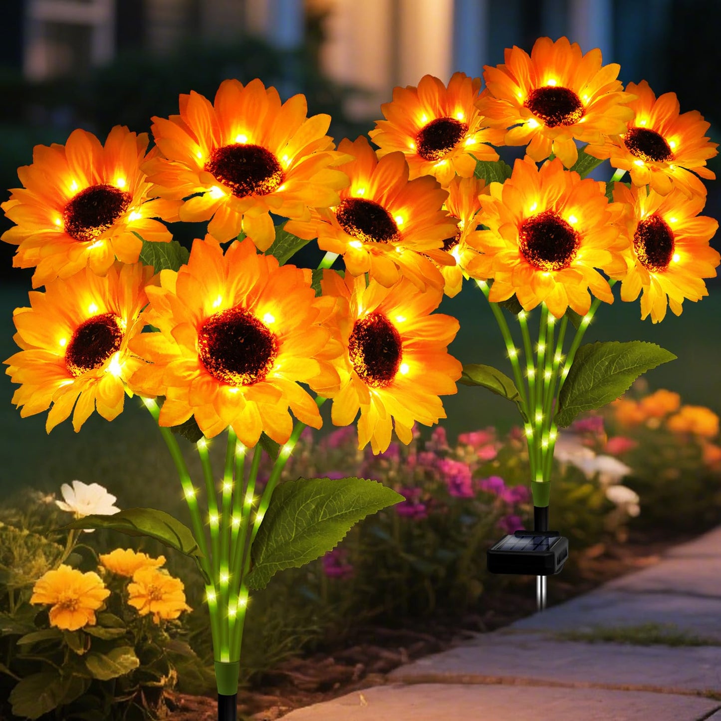 Solar Garden Lights Outdoor  2 Pack Sunflower Lights With 12 Sunflower  Waterproof 60 Led Garden Fall Decor  Gifts For Mom Grandma  Decorative Solar Flowers For Pathway Patio Yard Flowerbed Decoration