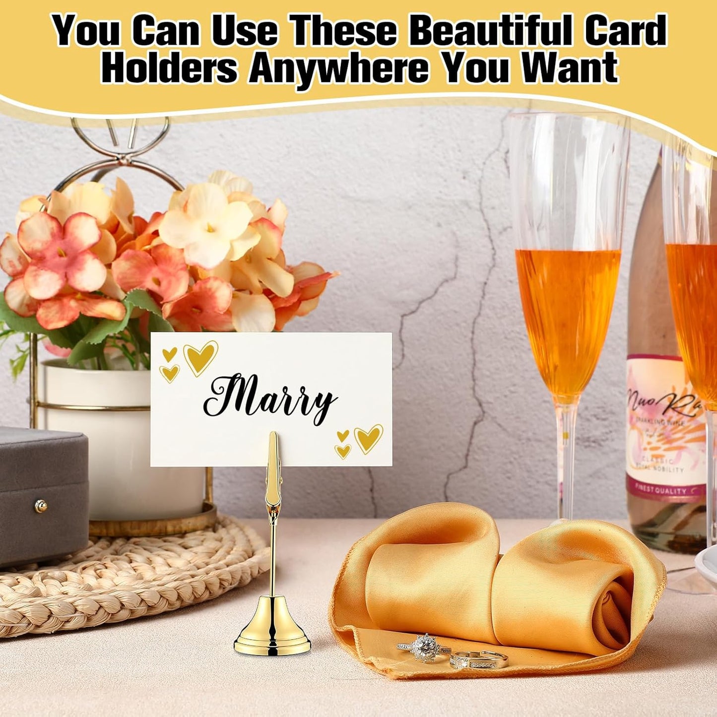 Skyygemm 12 Pcs Table Number Holders 3 Inch Place Card Holder with Alligator Clip Metal Table Card Holders Table Number Stands Table Sign Holders for Photos, Food Signs, Birthdays, Weddings (Gold)