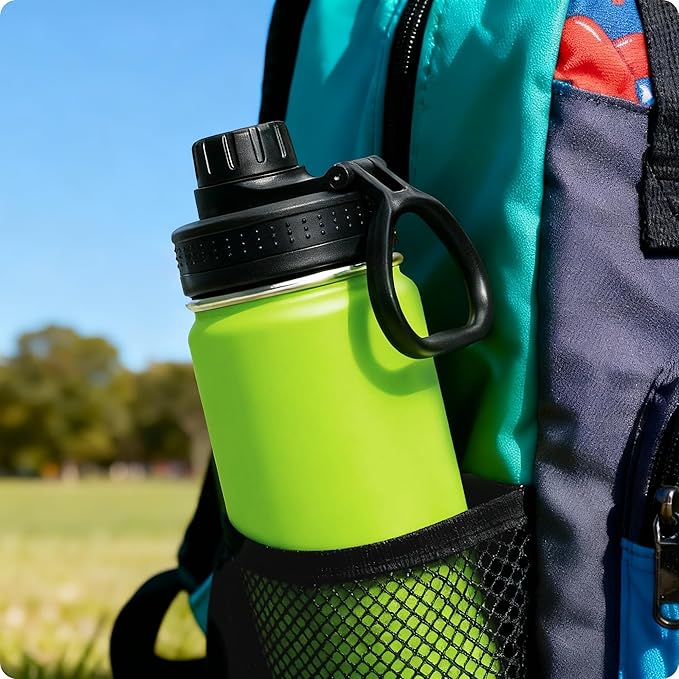 Kids Insulated Water Bottle-16 oz Stainless Steel Vacuum Wide Mouth Sports Flask with Silicone Boot-Reusable Metal Leak Proof Travel Water Bottle for Girls Boys, BPA-Free(Apple Green)