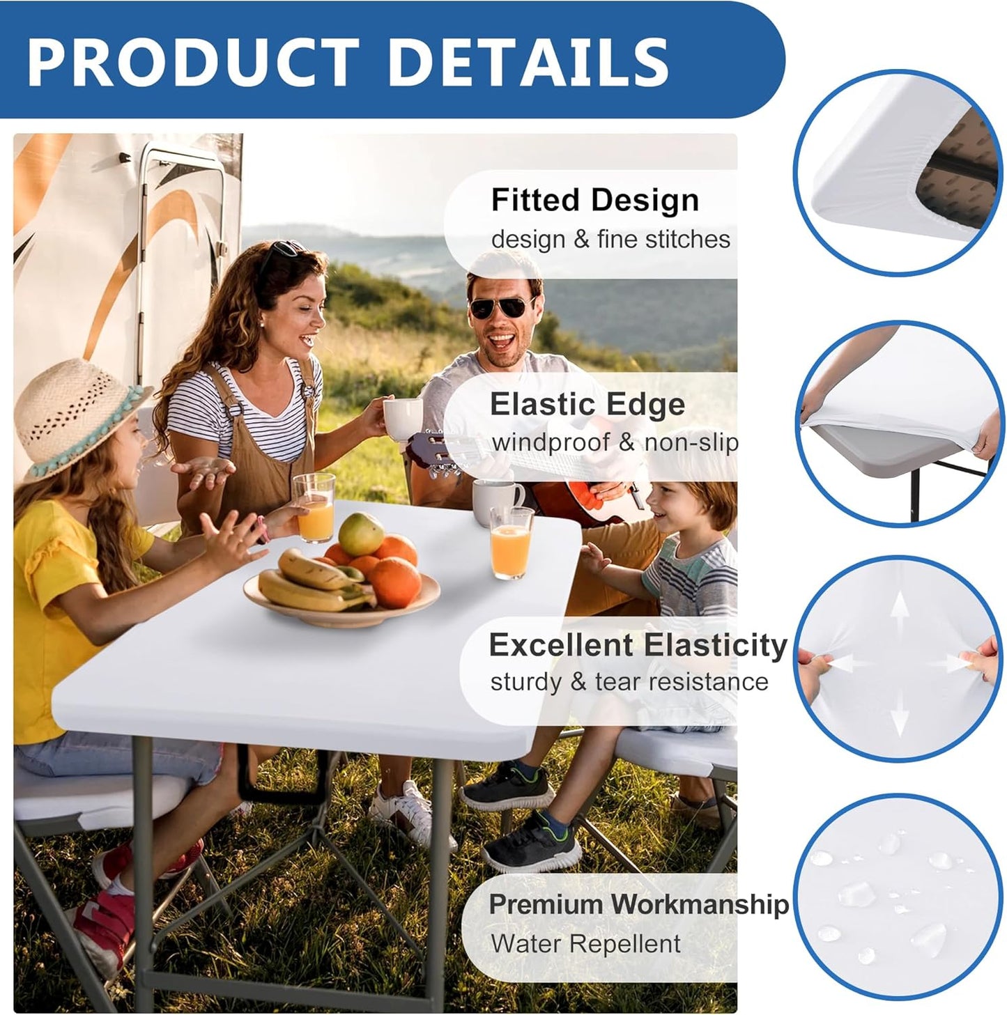 Fitted Tablecloth for 6 Foot Rectangle Tables-10 Pack White Elastic Outdoor Picnic Table Cover-Spandex Stretch Folding Table Cloths 6 ft for Camping Dining Room Patio Kitchen Banquet Party