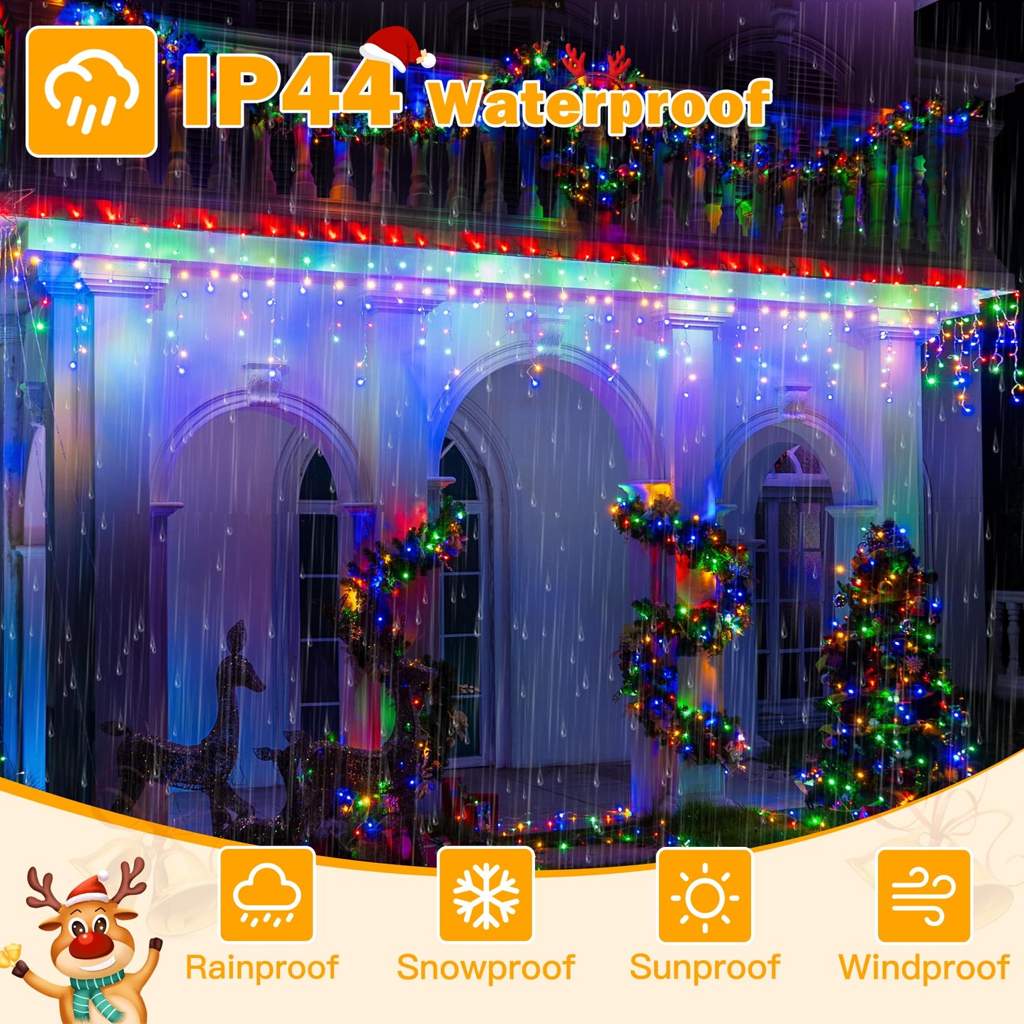 Ollny Icicle Lights Outdoor 594 Led Multicolor Christmas Lights With Remote, Waterproof, 49Ft, 8 Modes, Model Hg-29V596Bc