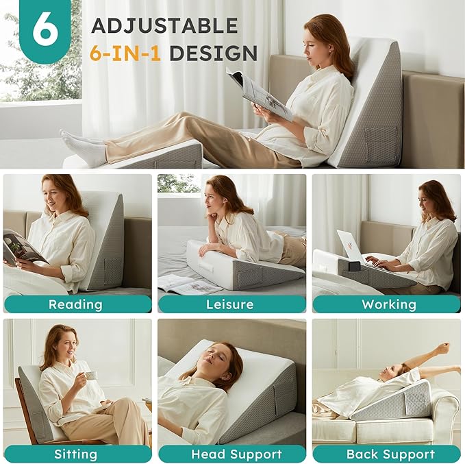 Wedge Pillow with Extra WashableReplaceable Cover, 12 inch Elevated Support Bed Wedge Pillow, Triangle Pillow Wedge for Sleeping Acid Reflux, Post Surgery, Sleep Apnea,Gerd, Memory Foam