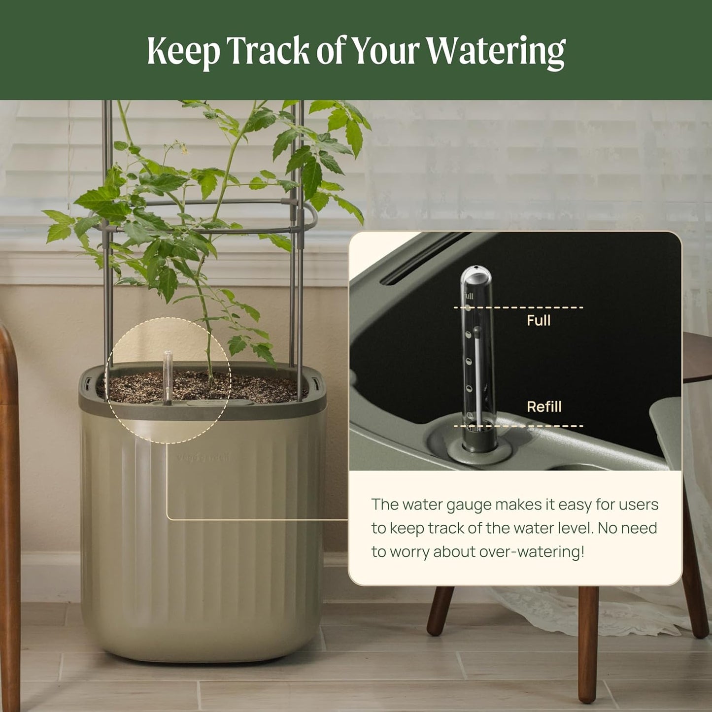 Vego garden Self Watering Pots Home Planters with Water Gauge for Effortless Indoor Plants Fog Gray
