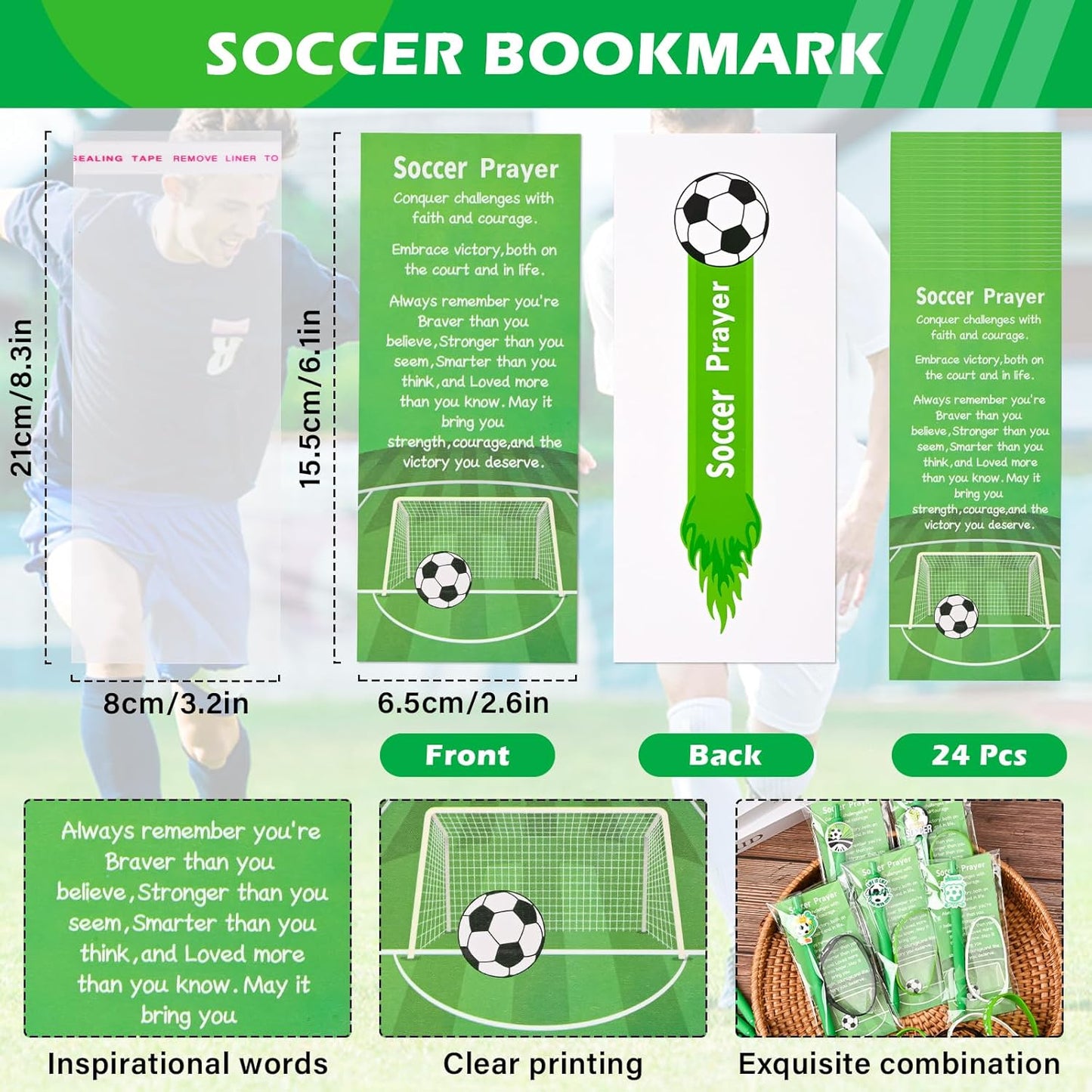 LiYiQ 72 Pcs Soccer Party Favors Soccer Team Gifts Soccer Goodie Bags Stuffers Soccer Ballpoint Pens Bookmark Card and Silicone Bracelet