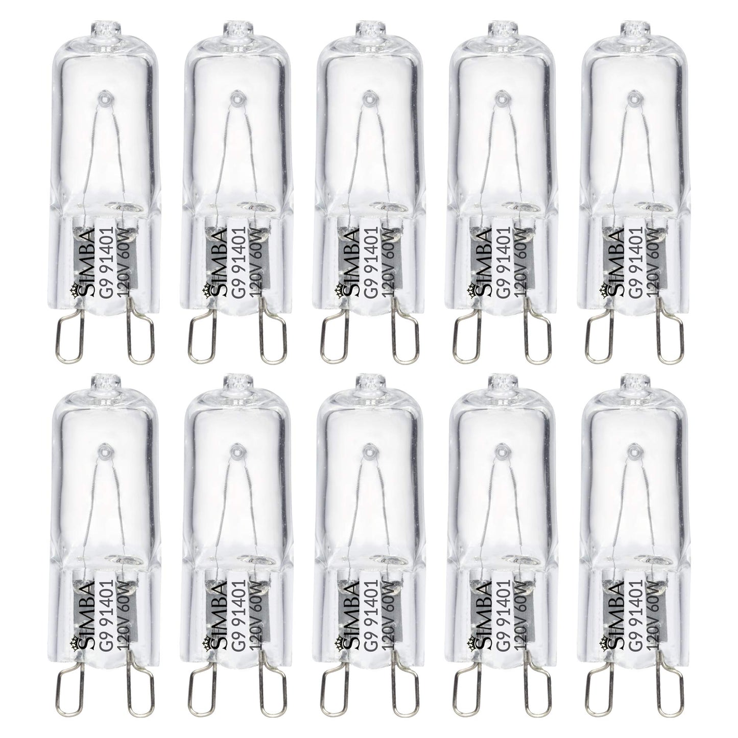 Simba Lighting Halogen Light Bulb G9 T4 60W Jcd Bi-Pin (10 Pack) For Chandeliers  Pendants  Cabinet Lights  Landscape Lights  Desk And Floor Lamps  Wall Sconces  120V Dimmable  2700K Warm White