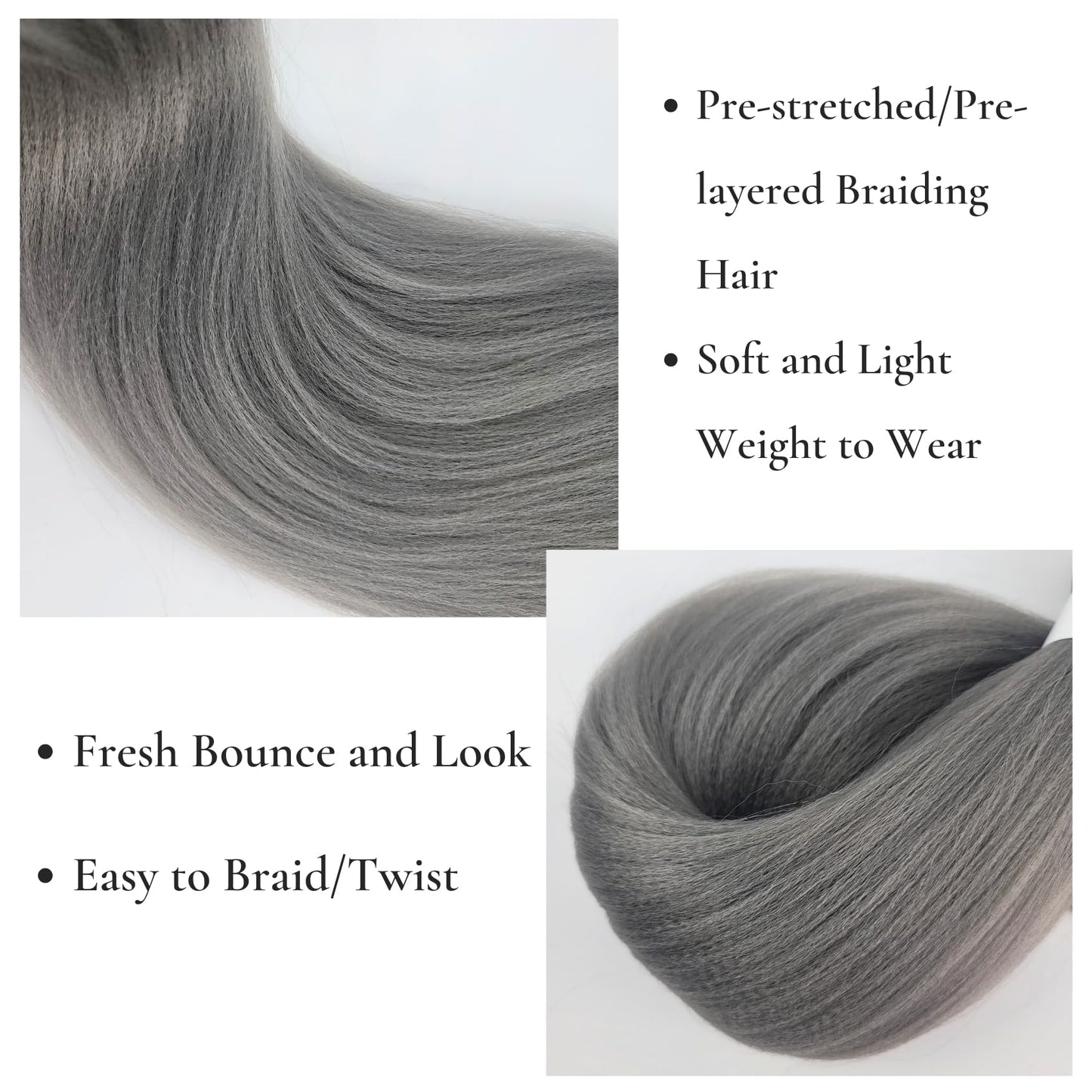 Dark Grey Braiding Hair Pre Stretched Knotless Braiding Hair for Boho Braids(6 Packs)