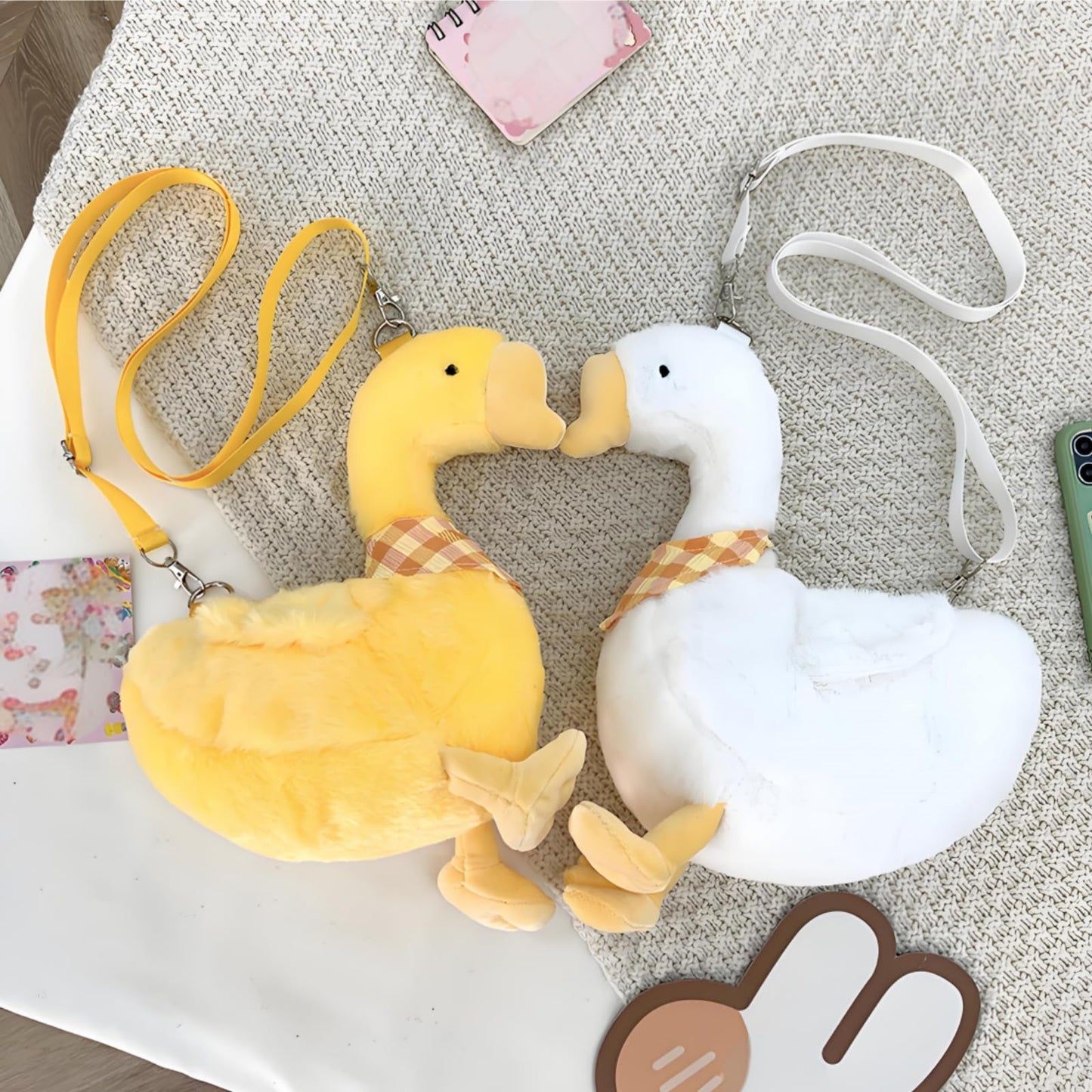 Acshio 2 Pack Cute Goose Crossbody Bag, Soft Plush Fluffy Animal Shoulder Bag Handbag with Zipper Adjustable Strap, Funny Novelty Fur Duck Tote Purse for Women, Gift