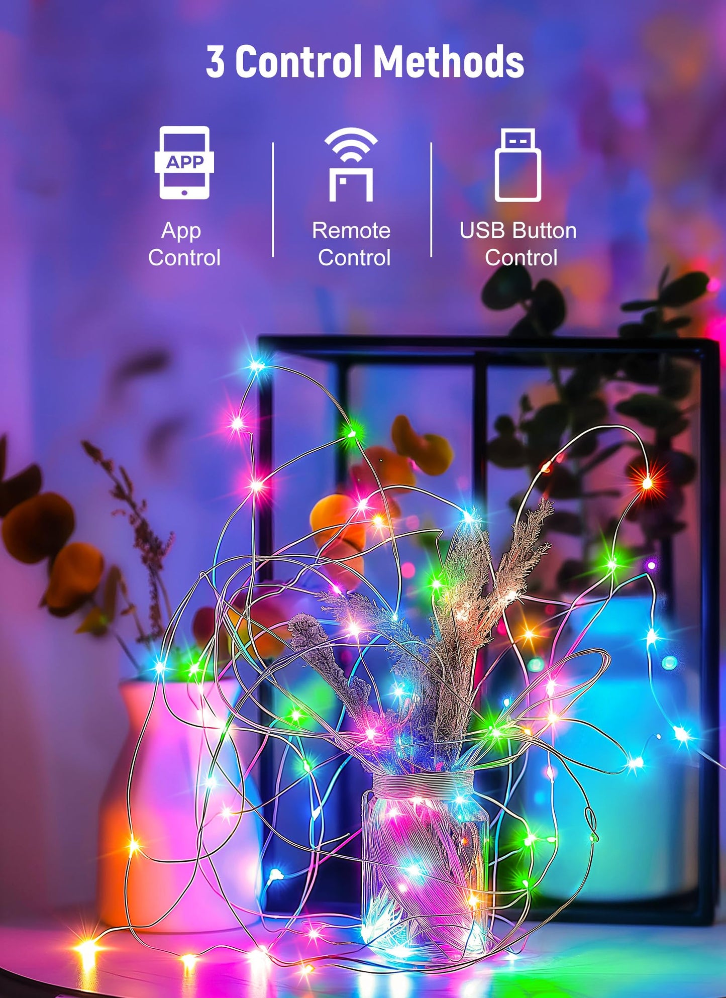 Brightown Smart Fairy Lights, 2 Pack 33FT 100LEDs, USB Bluetooth, Timer & Remote, 8 Modes, Multicolor