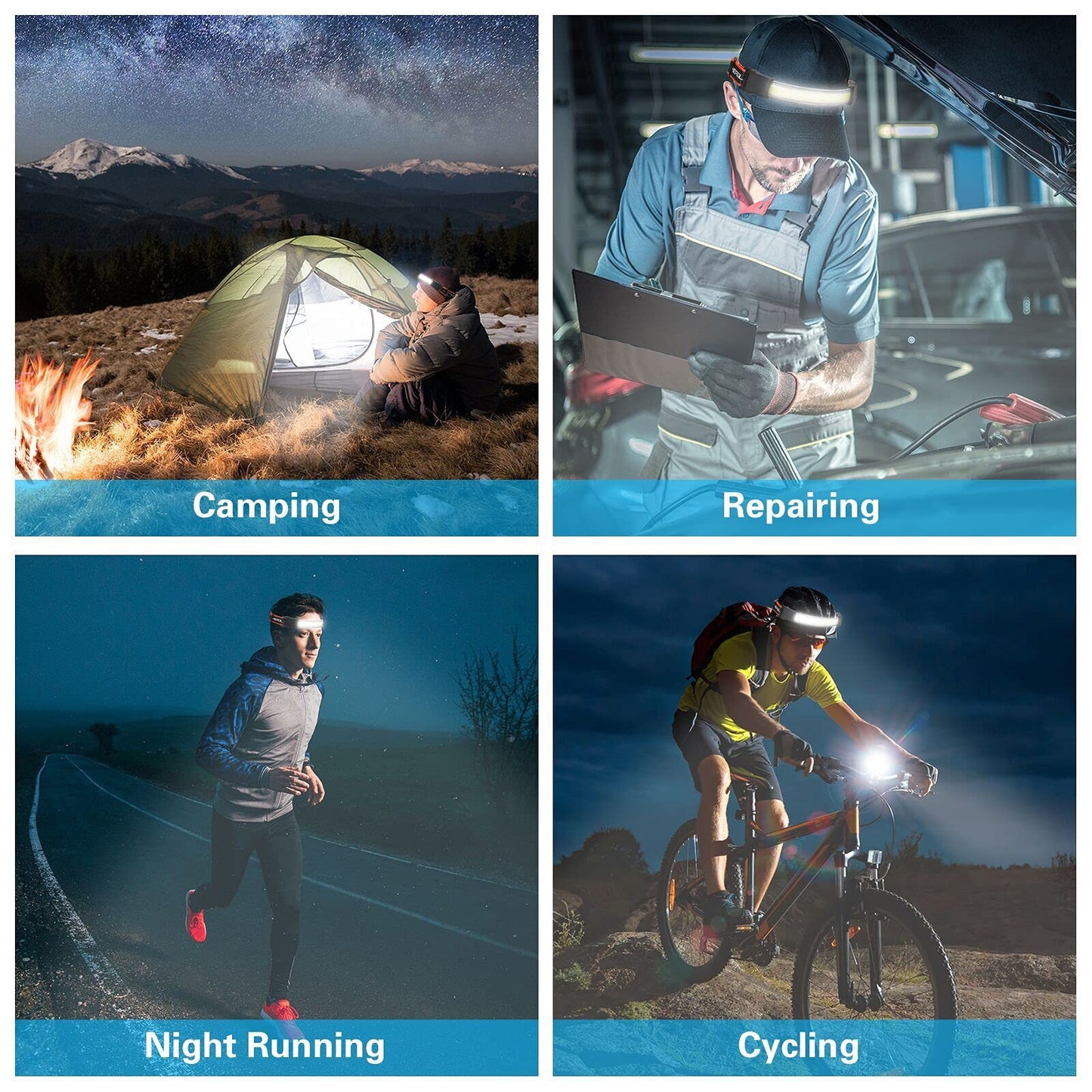 Cosoos Rechargeable Headlamp - 500 Lumen Led, Adjustable Headband, Lightweight, Orange Red, Model: Wide Light, Perfect For Hiking & Camping