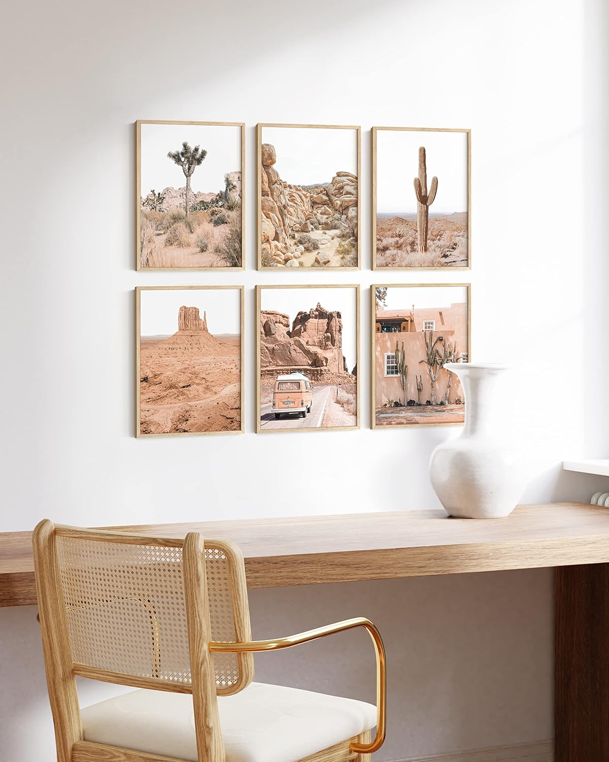 HAUS AND HUES Desert Succulent Wall Art - Set of 6 Botanical Prints, Cactus Art Wall Decor, Kitchen Prints (Beige Frame, 16x20)