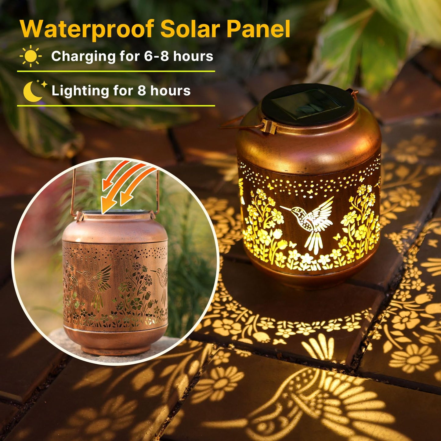 2Pack Hummingbird Solar Lanterns Outdoor Waterproof Birthday Gifts For Women Mom Grandma Metal Solar Decorative Led Lantern Outside For Garden Decor  Yard  Patio  Porch  Backyard  Pathway  Landscape
