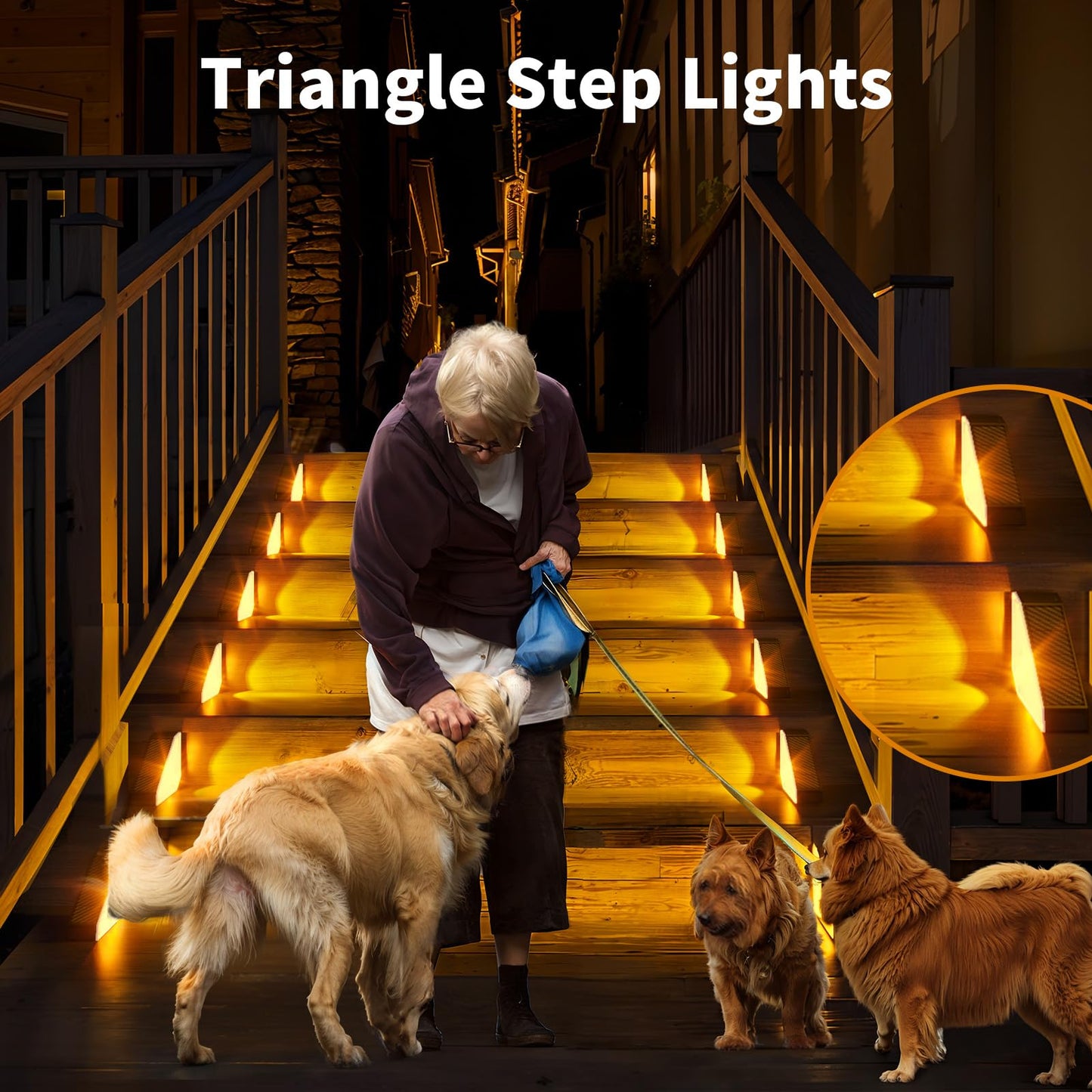Kinkai Solar Step Lights For Outside  8 Pack Triangle Stair Light Outdoor Waterproof Deck Lighting For Garden  Patio  Yard  Front Door  Porch Decor (Warm Light)
