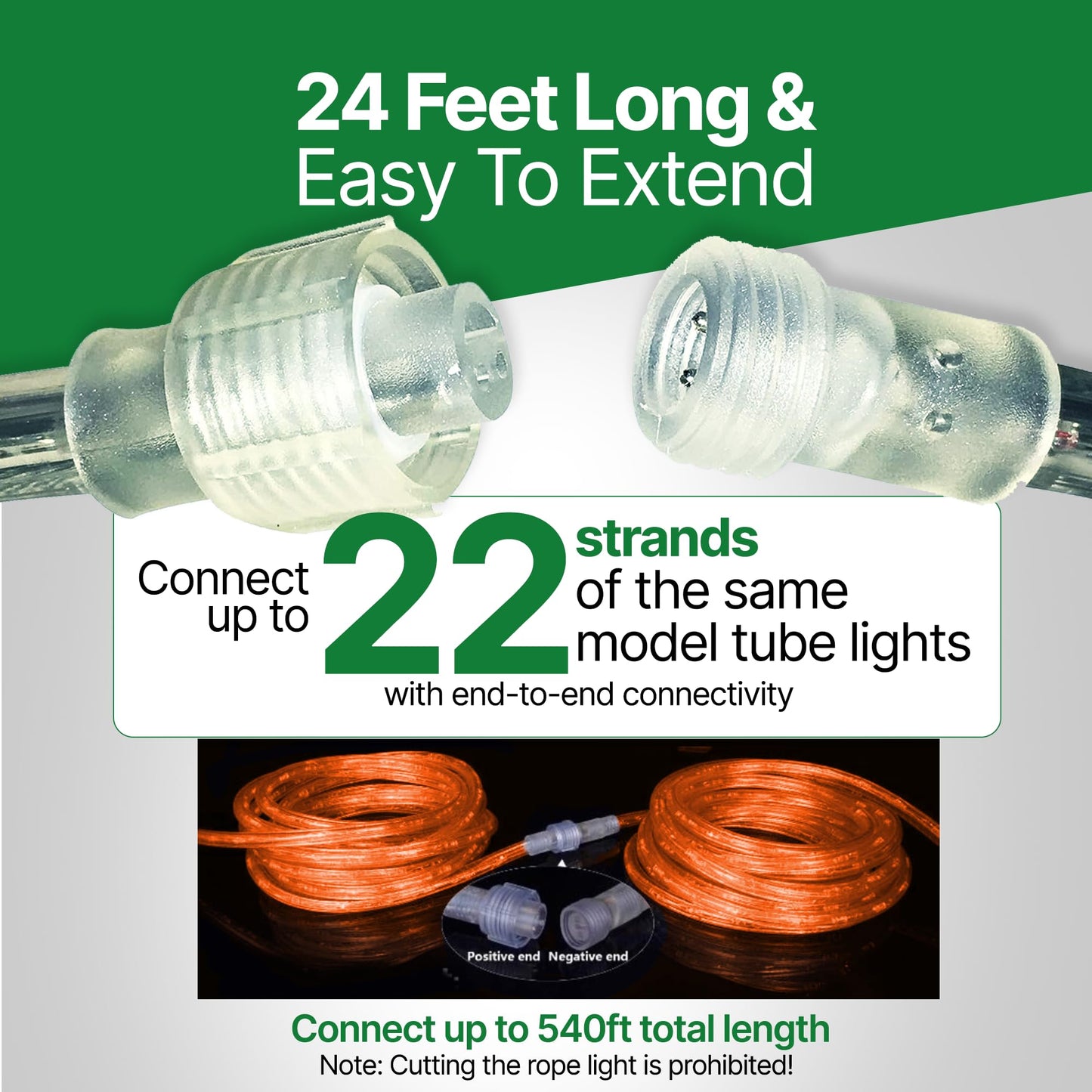 Tupkee LED Rope Light - Orange, 24 Feet, 10MM Diameter, 144 Long Life Bulbs, Indoor/Outdoor Use, Model E237798