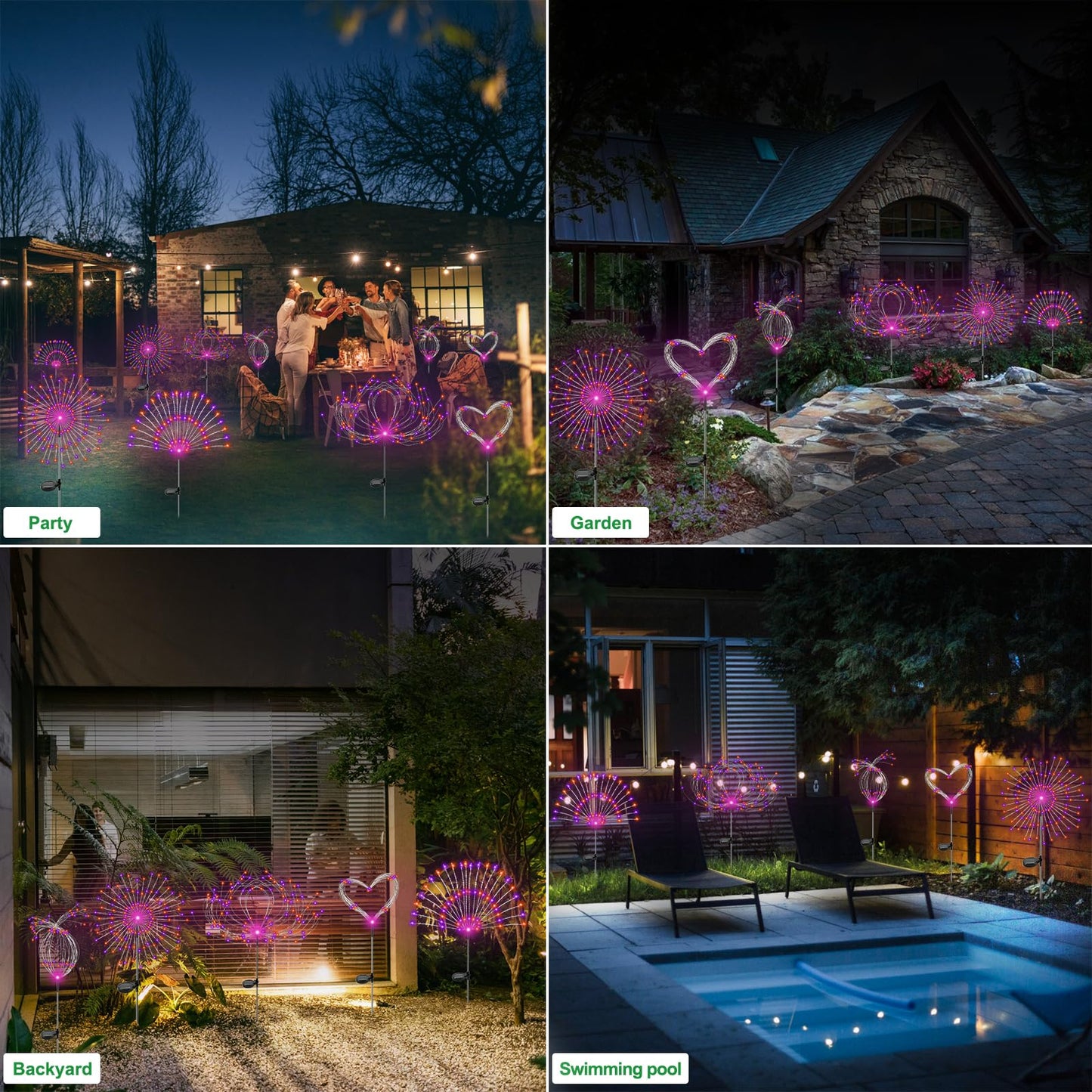 Slyuexu Solar Firework Lights, 120 LED Waterproof Outdoor Garden D?or, 2 Pack, Purple + Orange, Model YF00016