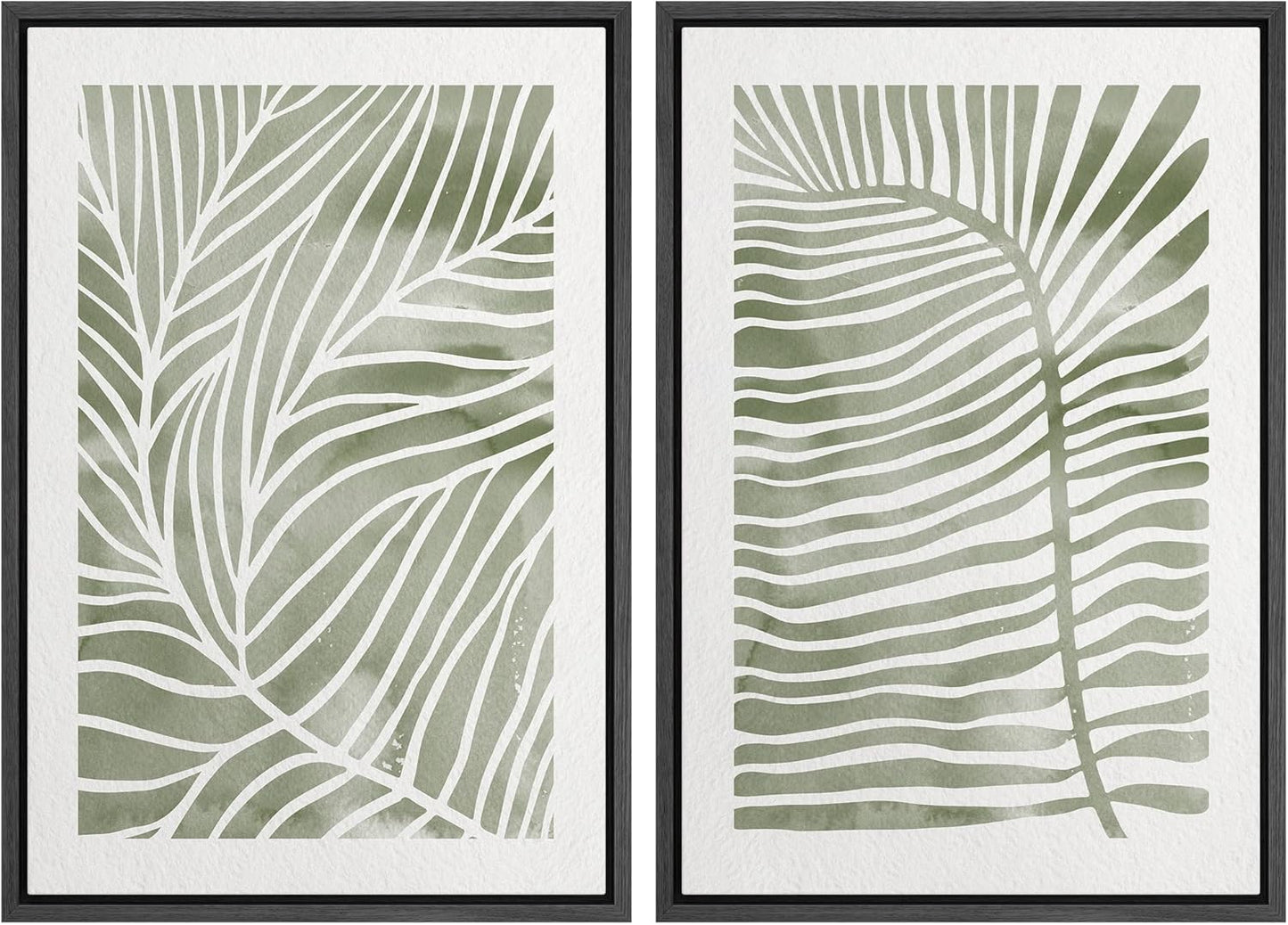 SIGNWIN Canvas Print Wall Art Set Green White Tropical Island Palm Leaves Nature Wilderness Illustrations Modern Art Rustic Multicolor for Living Room, Bedroom, Office - 24"x36"x2 Black