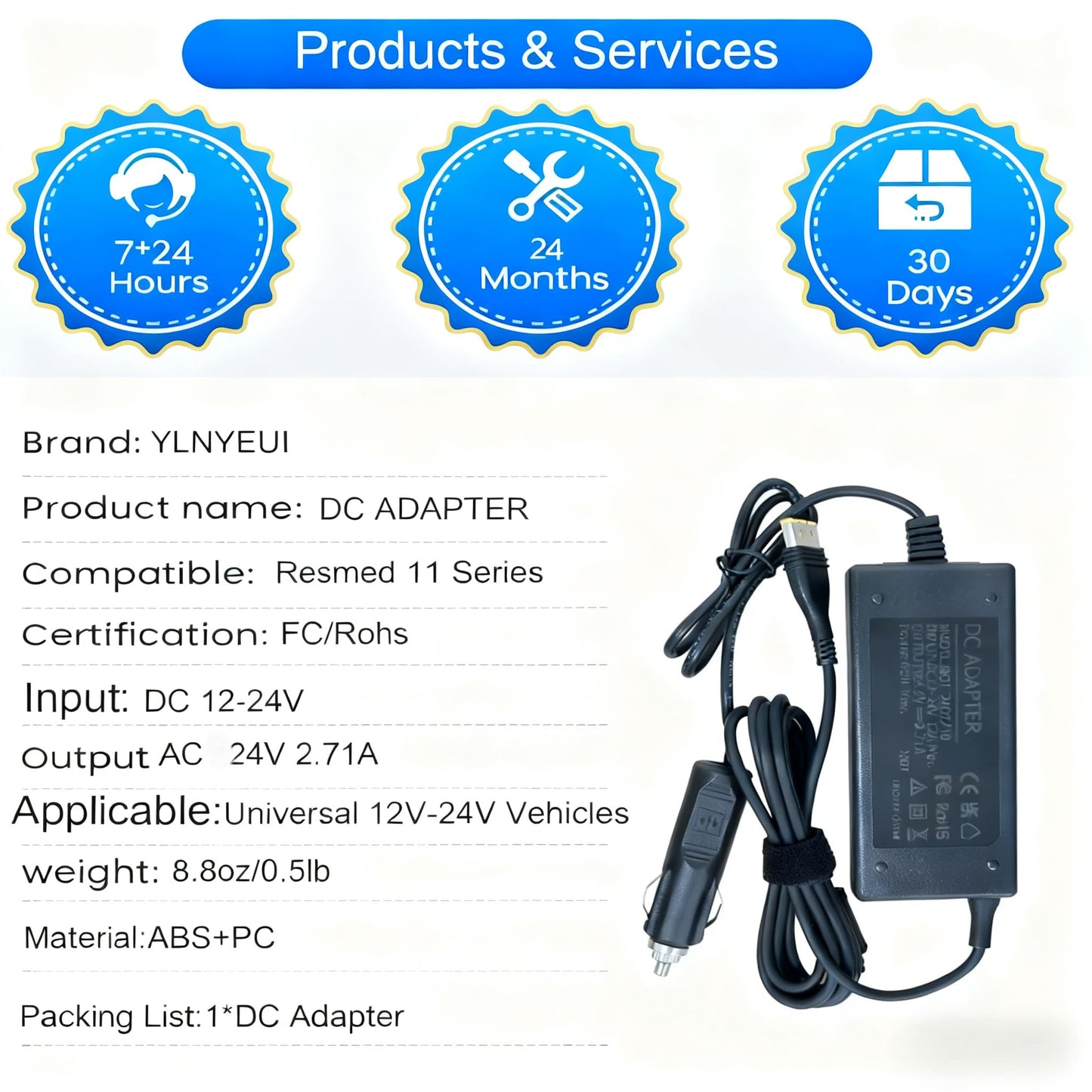 DC Adapter for Resmed Airsense 11, AutoSet, Elite, CPAP, 12V-24V Converter Supply for Camping or Traveling, Perfect Replacement for The Original ResMed P/N 39231