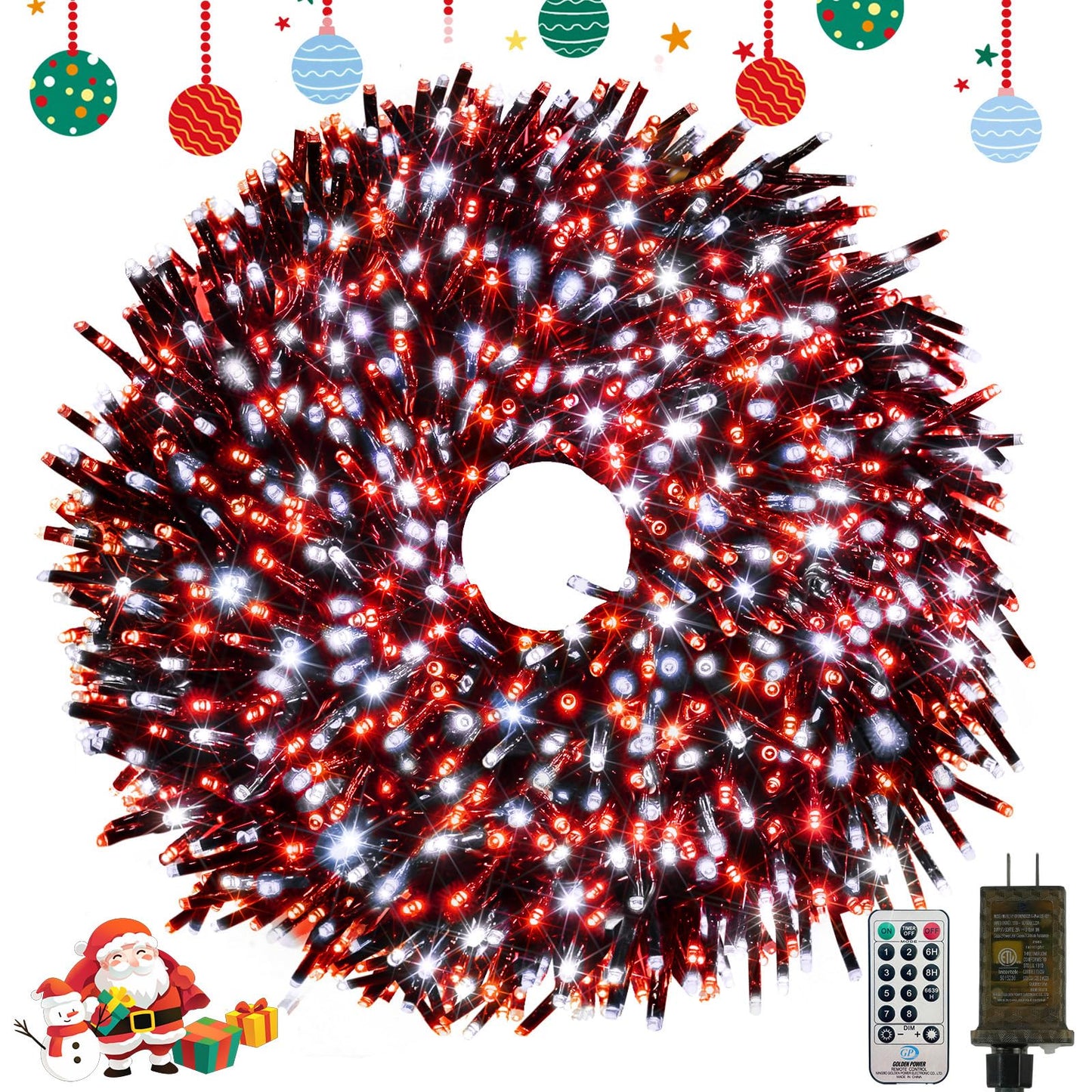 50Ft 1000 Led Christmas Cluster Lights  Fire er String Lights With Remote & 8 Modes & Timer  Waterproof Fairy Twinkle Light Plug In For Indoor Outdoor Party Garden Xmas Tree Decoration  Red White