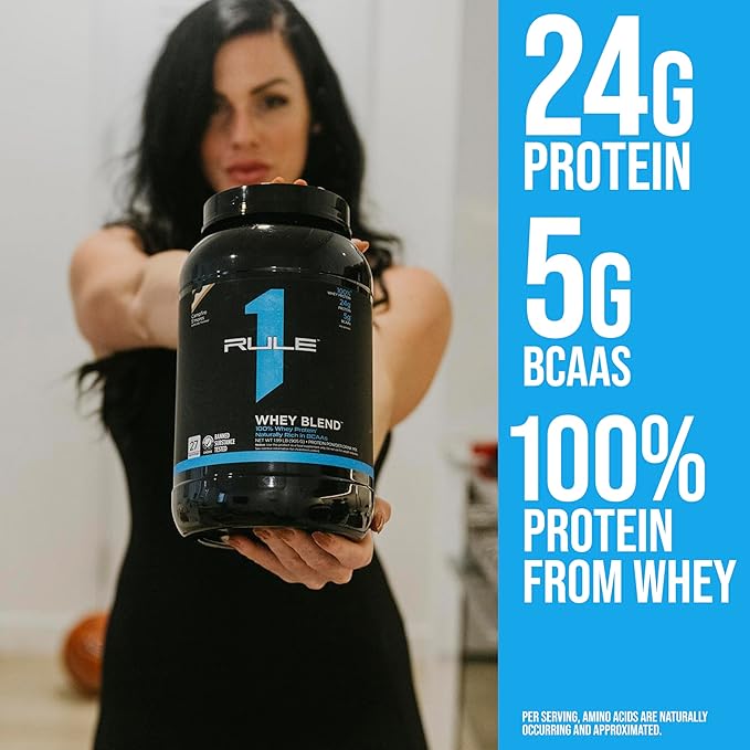 Rule One Proteins, R1 Whey Blend - 24g Fast-Acting Whey Protein Concentrates, Isolates, and Hydrolysates Per Serving, with Naturally Occurring EAAs and BCAAs (2 Pounds*, Strawberry Banana)