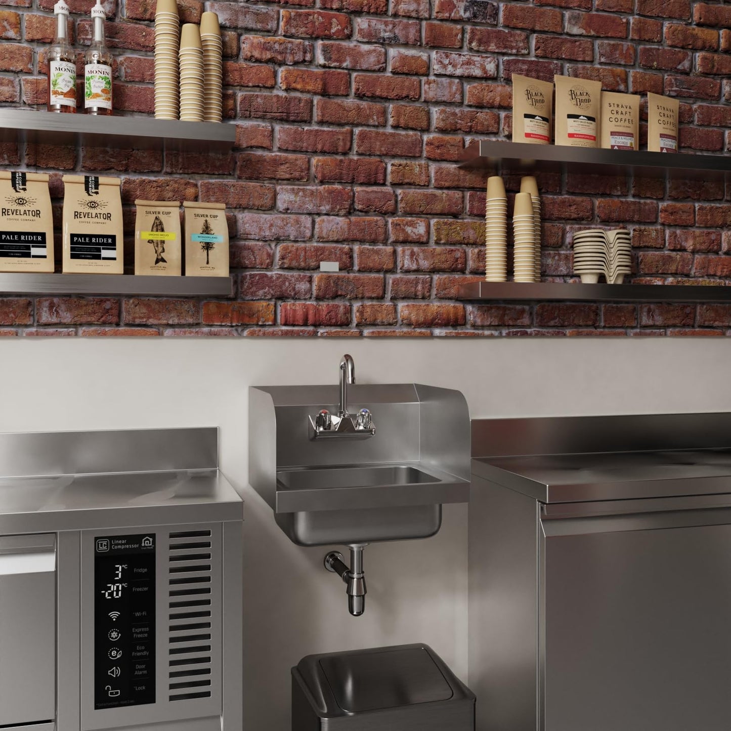 AmGood Stainless Steel Wall Mount Hand Sink with Faucet and Sidesplash 17" x 15" | NSF Commercial Hand Washing Basin For Restaurant, Kitchen and Home | Bowl Size: 10" x 14"