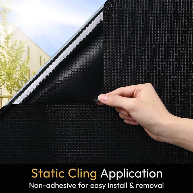 rabbitgoo Window Privacy Film Blackout Mosaic Static Cling Decorative, Removable Rainbow Window Film, Non-Adhesive Heat Control UV Blocking for Bathroom, 35.4 x 78.5 inches Black