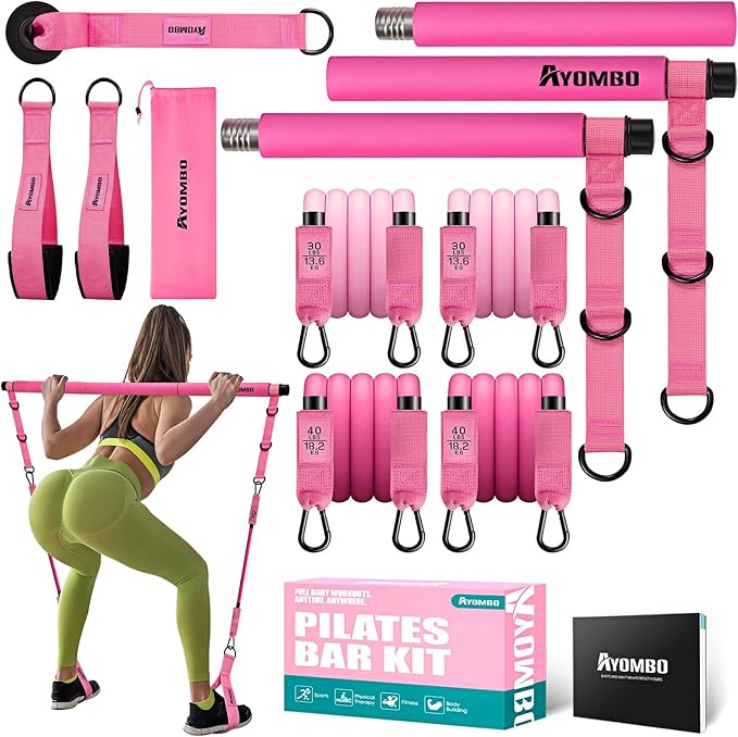 Ayombo Pilates Bar Kit with Resistance Bands, Pilates Workout Equipment for Legs, Hip, Waist, Arm, Squats Exercise Equipme...