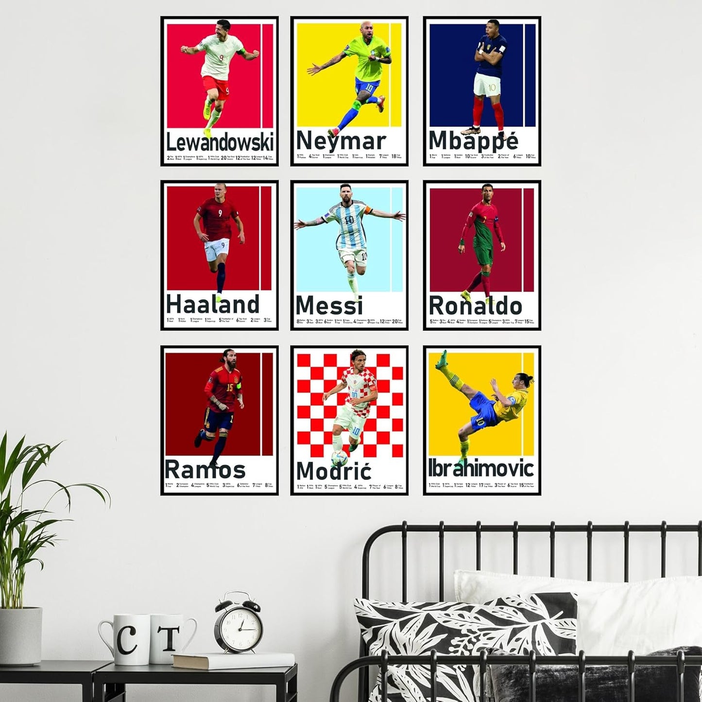 BigWig Prints Soccer Posters - Soccer Decor for Boys Room, Ronaldo & Messi Poster, Mbappe, Neymar, Zlatan Ibrahimovic, Ramos, Modric, World Cup Wall Art, Fifa Art - Unframed Set Of 9 (8x10”)