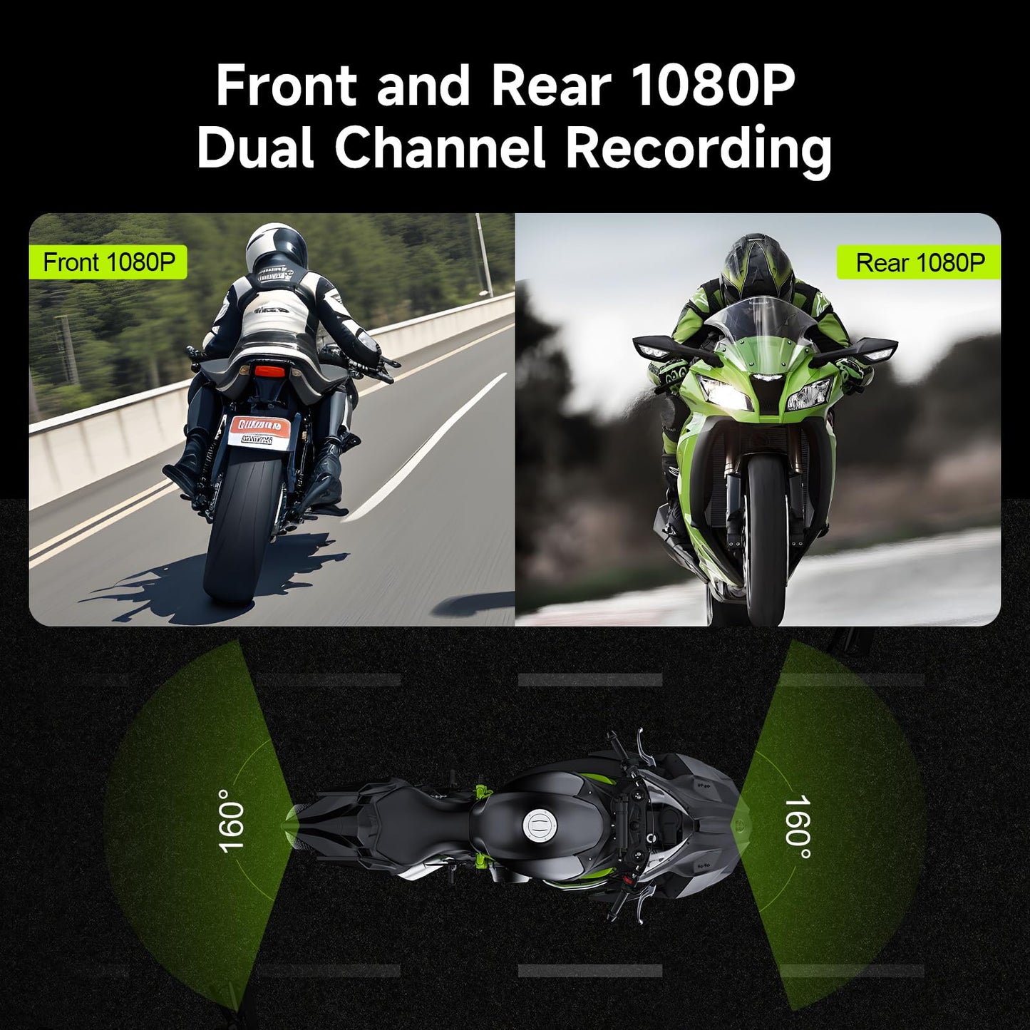 Motorcycle Dash Cam, 1080P + 1080P Front And Rear Dash Cam For Motorcycle, Wide Angle, Night Vision, App Connect, Ip67 Waterproo