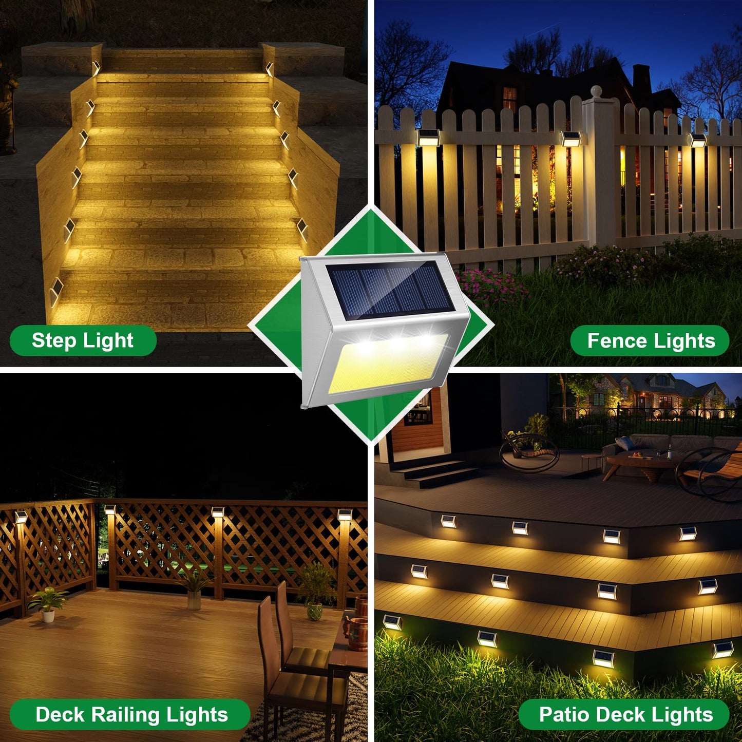 JSOT Solar Fence Lights Outdoor, 12 Pack Waterproof Stainless Steel LED Lamp, Warm White, Model LTD