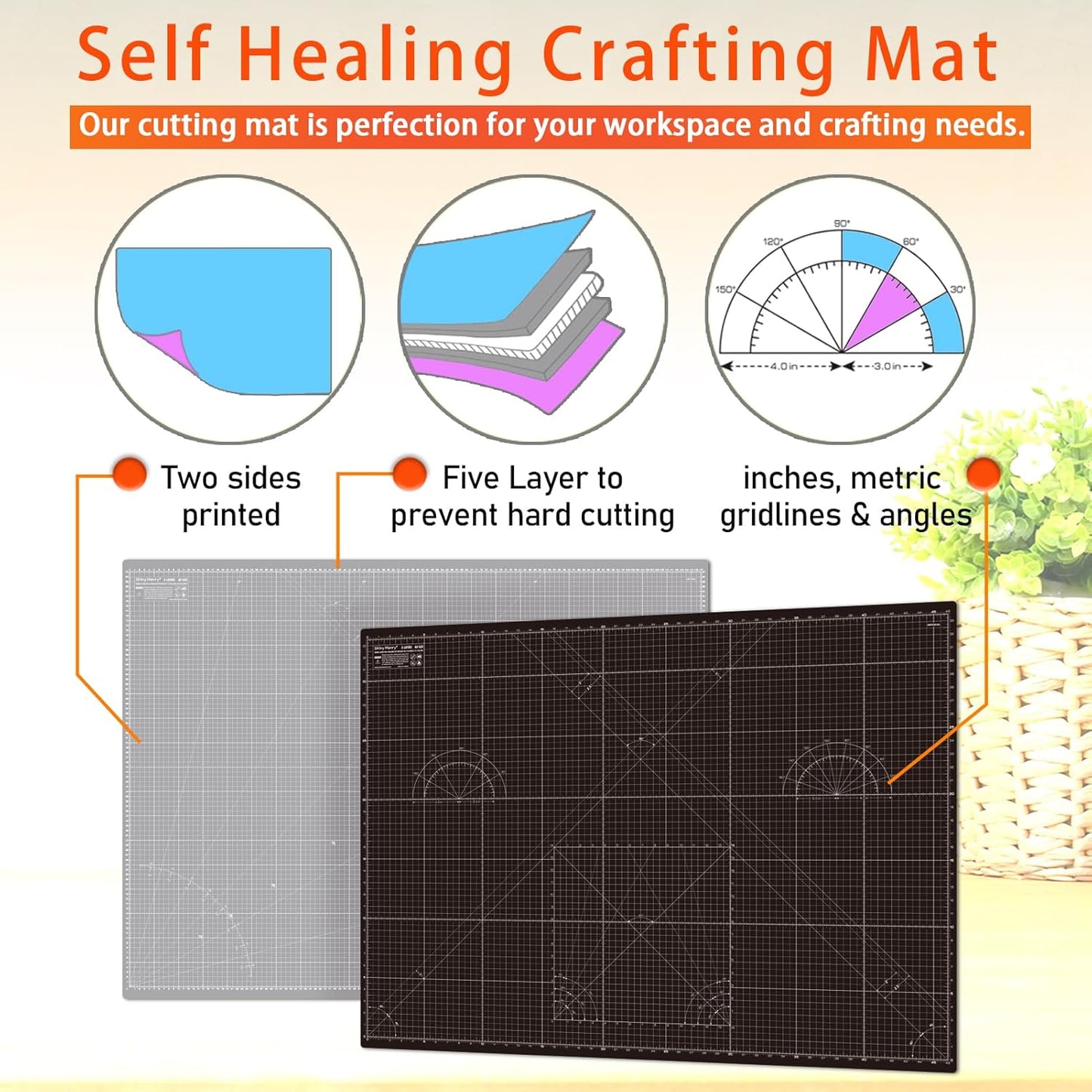 Self Healing Cutting Mat A1 24"x36" – Double Sided 5-Ply Craft Mat for Sewing, Quilting, Fabric, Scrapbooking – Black/Gray
