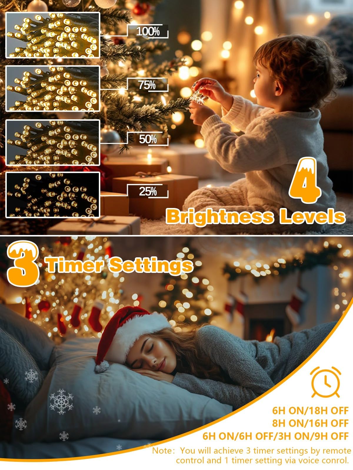 Voice Controlled Christmas Lights With Remote  132 Ft 400 Led String Lights Indoor Outdoor With 12 Modes 3 Timers  Dimmable Twinkle Light Plug In Waterproof For Xmas Tree Party Decor  Warm White