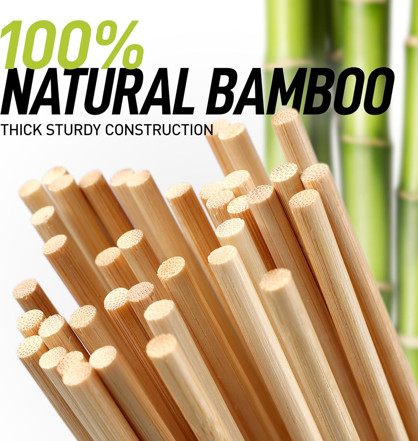 Zulay Kitchen Authentic Bamboo Skewers - 100, 10" Roasting Sticks - 5mm Heavy-Duty Bamboo Skewers - Thick Bbq Sticks - Ideal for Grilling & Camping