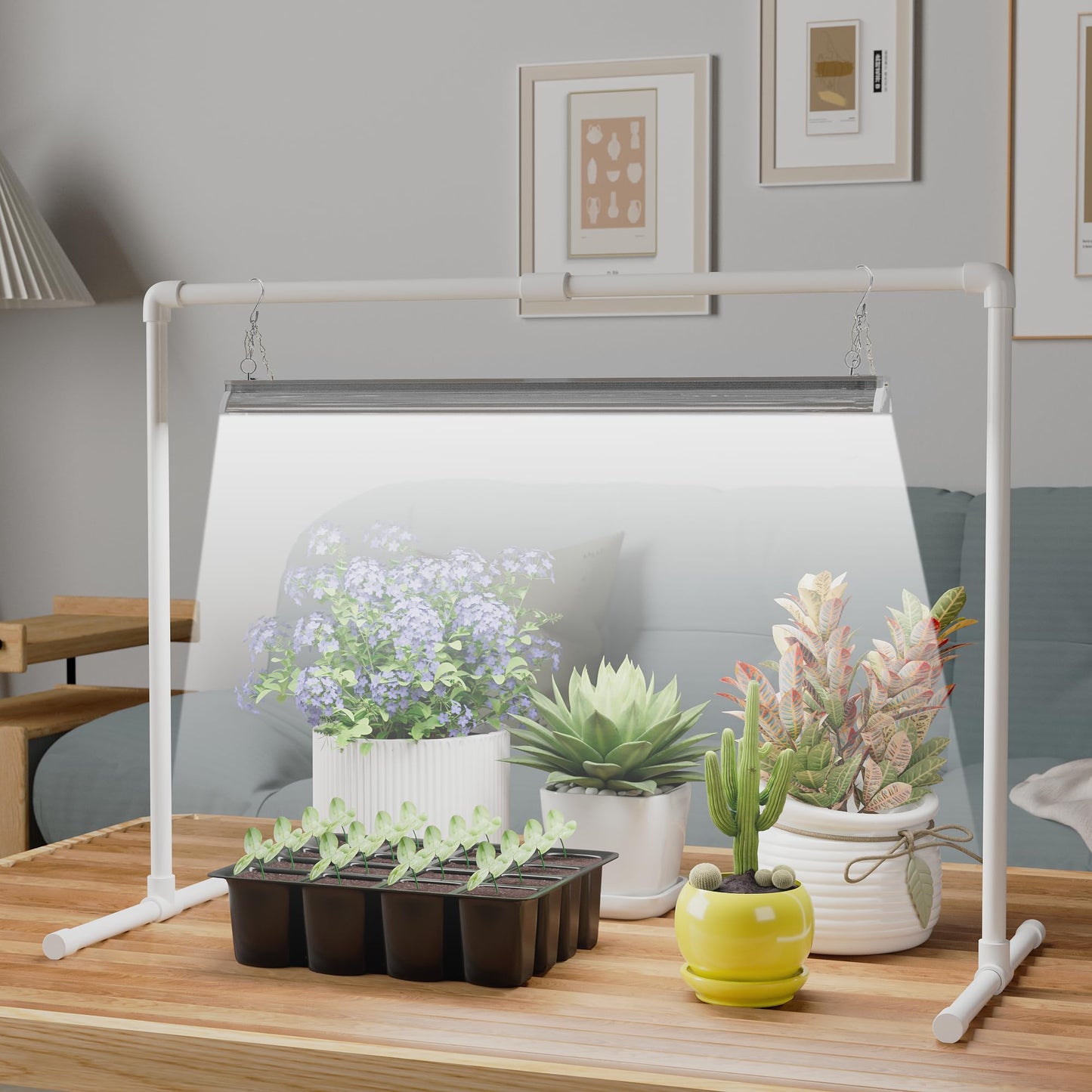 AWLYLNLL Grow Light Kit, Double Tube T5 1.4Ft, Height Adjustable, 5000K White Spectrum, Aluminum Stand, for Seed Starting