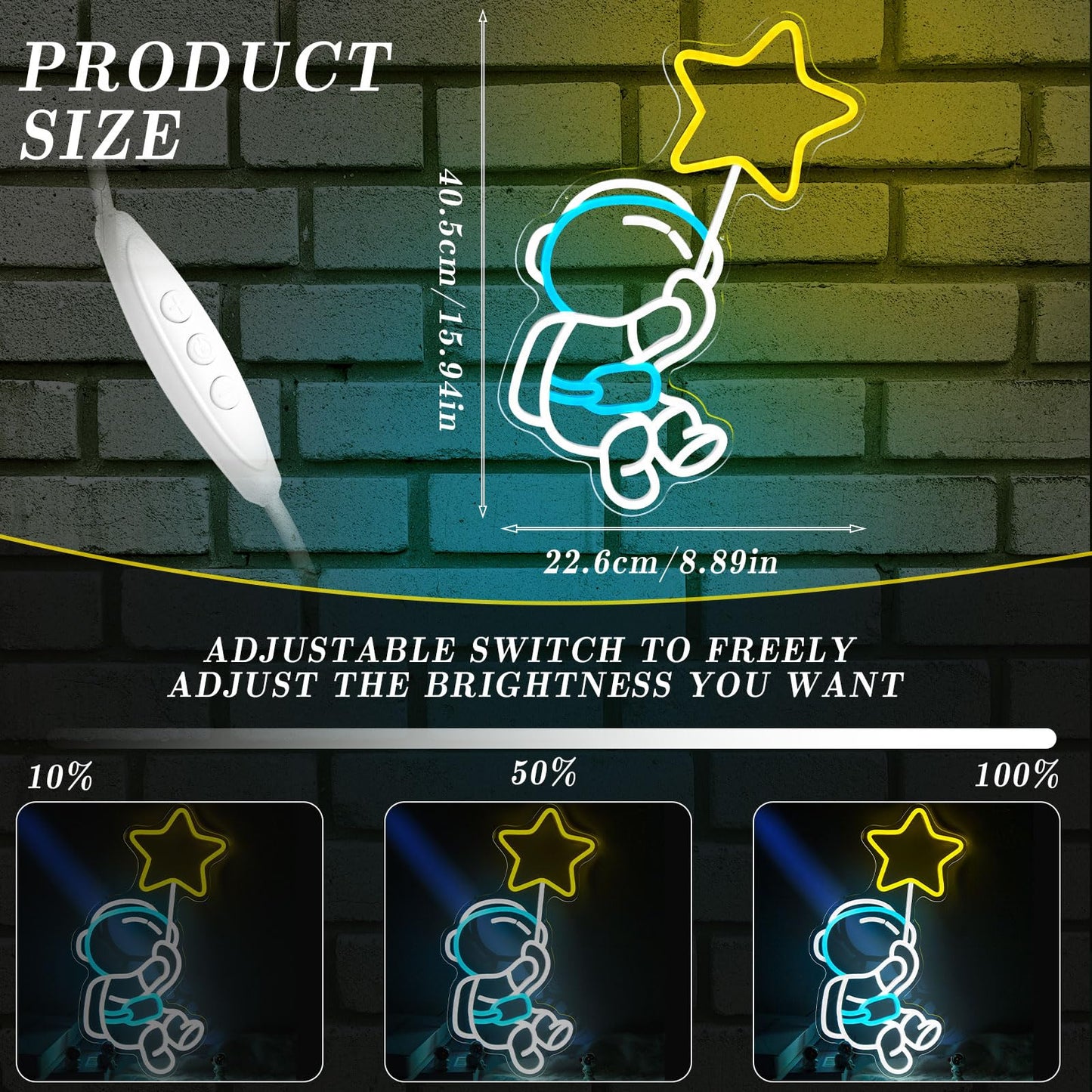 Astronaut Star Neon Sign Spaceman Led Neon Light For Wall Decor Dimmable Astronaut Holding Stars Signs Lights Space Decor For Boys Christmas Gift  Kids  Game Room  Man Cave