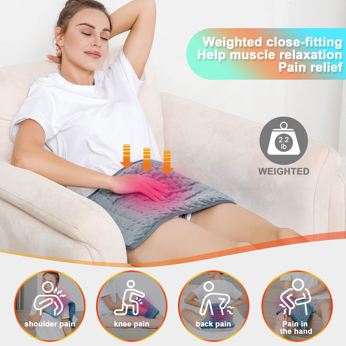 Deepsoon Heating Pad,Electric Heating Pads for Back,Neck,Abdomen,Moist Heating Pad for Shoulder,Knee,Arms,Legs,Dry/Moist Heat & Auto Shut Off,Christmas Gifts for Men and Women,Weighted Gray,24x12 Inch