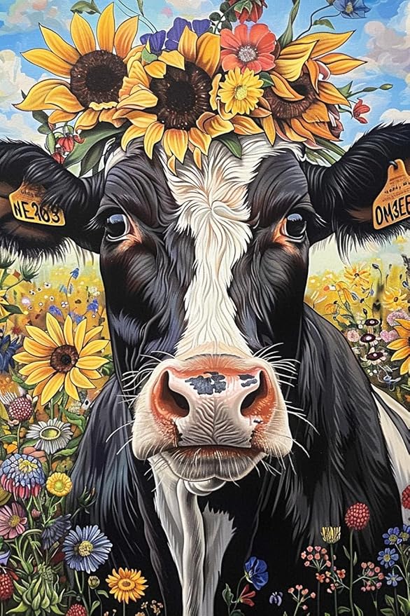 Sunflower Cows 70-Piece Rounded Wooden Puzzle for Adults & Seniors - Fun Murals, Unique & Thoughtful Gift for Puzzle Enthusiasts, Stress Relief & Relaxation
