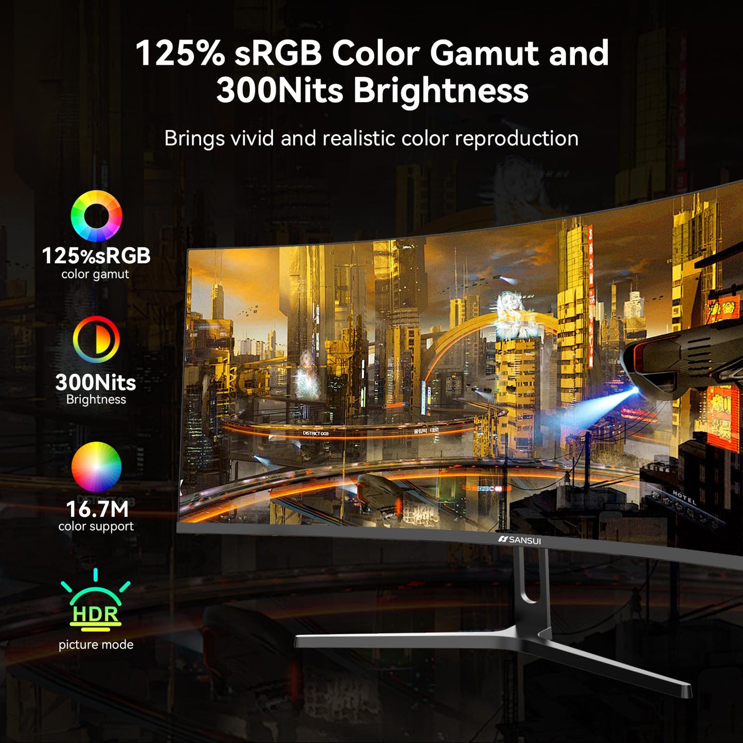 SANSUI 32 Inch Curved 240Hz Gaming Monitor High Refresh Rate, FHD 1080P Gaming PC Monitor HDMI DP1.4, Curved 1500R, 1Ms MPRT, HDR,Metal Stand,VESA Compatible (ES-G32C3F DP Cable Incl.)