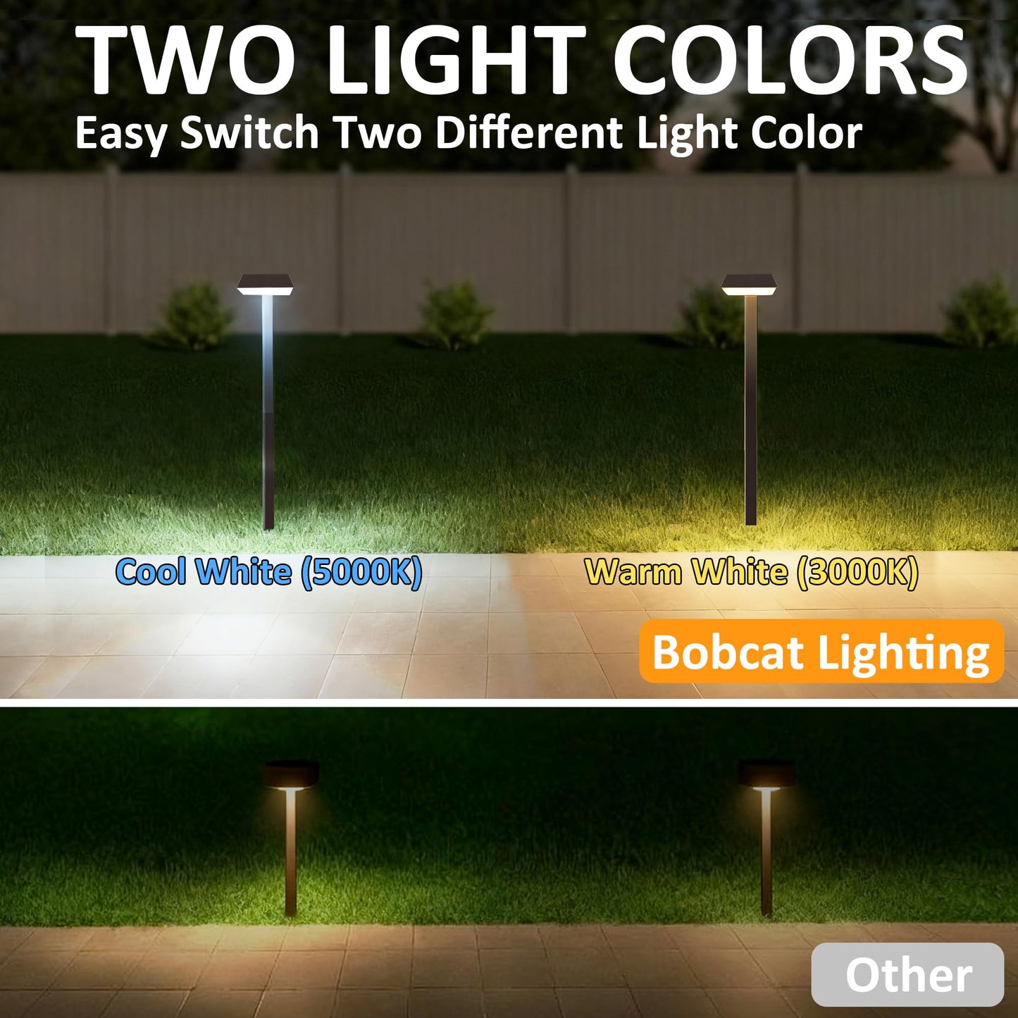 Bobcat Solar Pathway LED Lights Super Bright 300 lumens with 2-in-1 Warm White and Daylight Modes, Dark Brown Solar Lights Outdoor Waterproof for Path, Sidewalk, Driveway or Walk Way Light(4 Pack)
