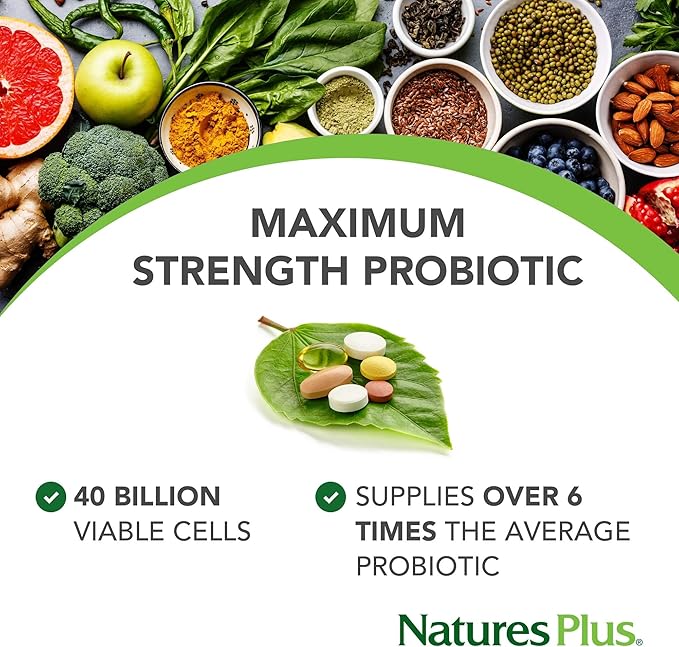 Natures Plus Ultra Probiotics - Maximum Strength Digestive Supplement - Total Body & Gut Health - Intestinal & Colonic Probiotics & Prebiotic Acai - 60 Vegetarian Capsules (60 Servings)