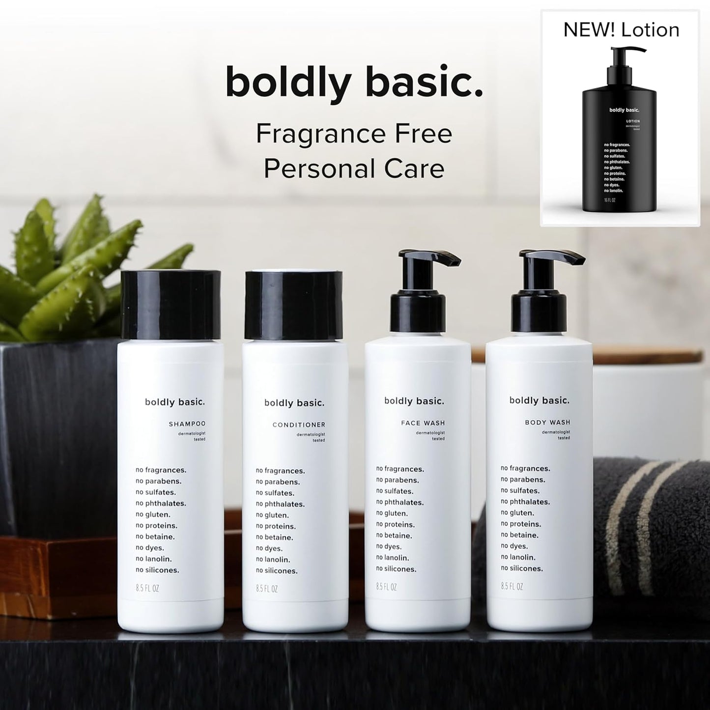 Fragrance Free Lotion - Moisturizer for Dry and Sensitive Skin - Non Greasy - Unscented - Dermatologist Tested - No Sulfates, Parabens or Gluten - Hypoallergenic & Moisturizing